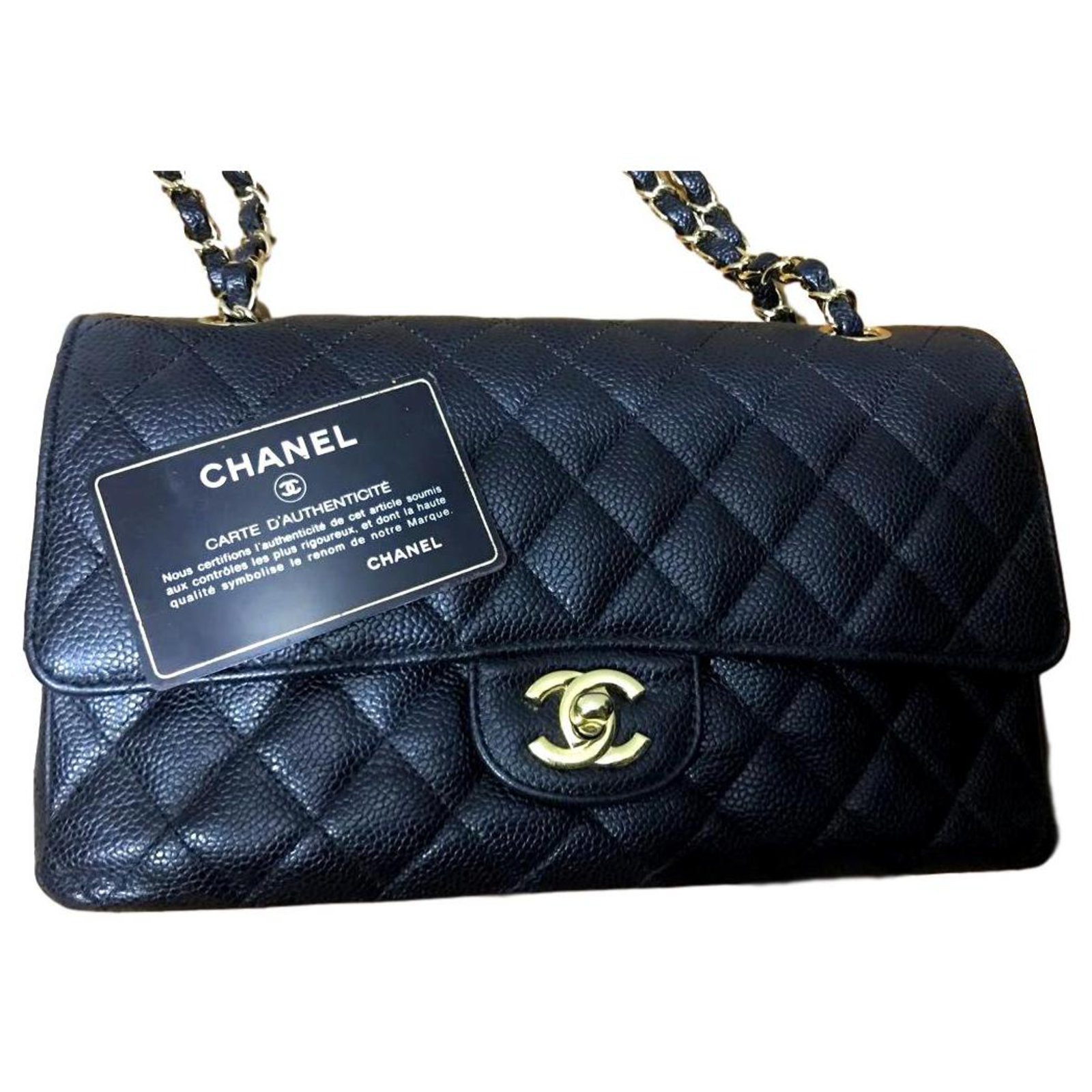 Timeless Chanel black caviar medium classic flap bag GHW Leather