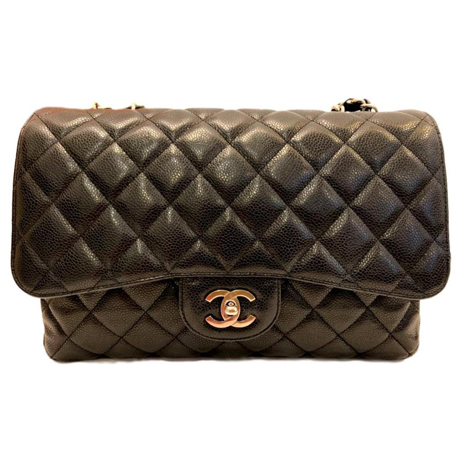 Timeless Chanel black caviar Jumbo classic flap bag SHW Leather ref.140923  - Joli Closet