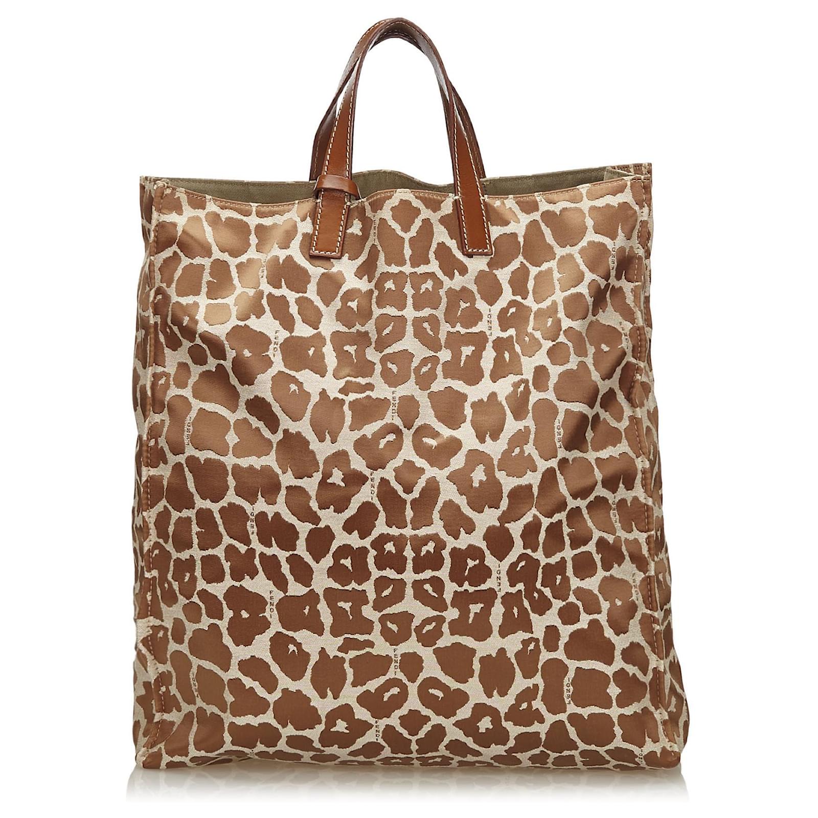 Sac cabas en toile à imprimé léopard brun Fendi Cuir Tissu Marron Beige