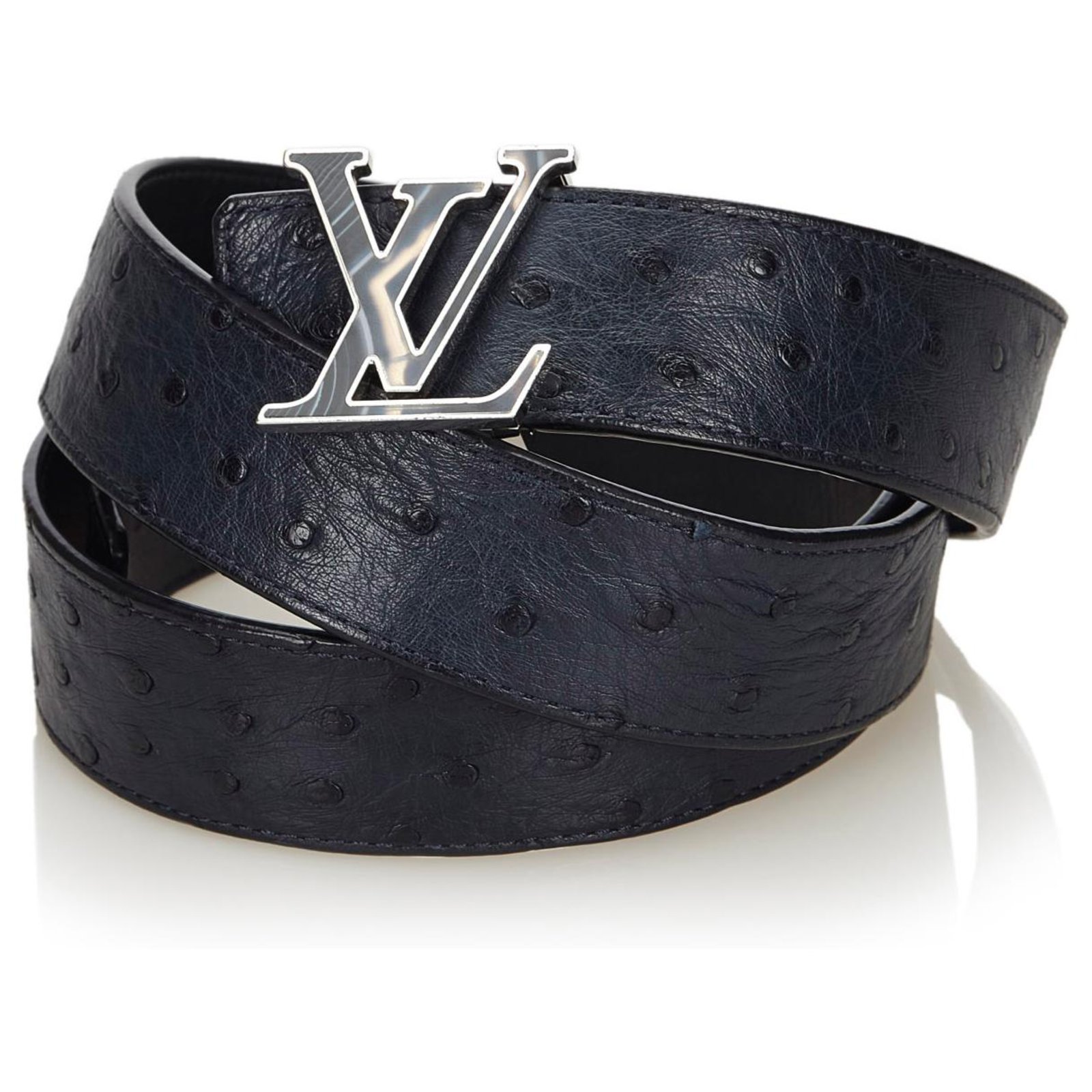 Louis Vuitton Blue Ostrich Leather Initiales Belt Navy blue Exotic leather  Metal ref.141173 - Joli Closet