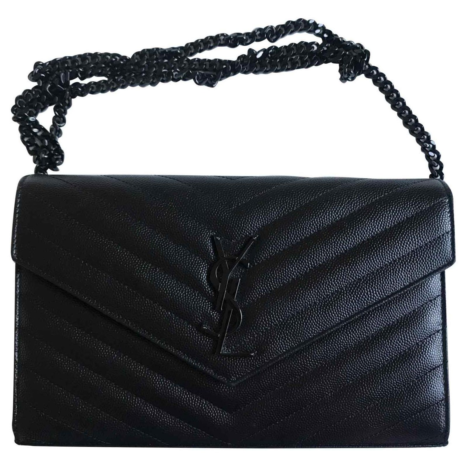 Saint Laurent Monogram Leather Chain Wallet Black