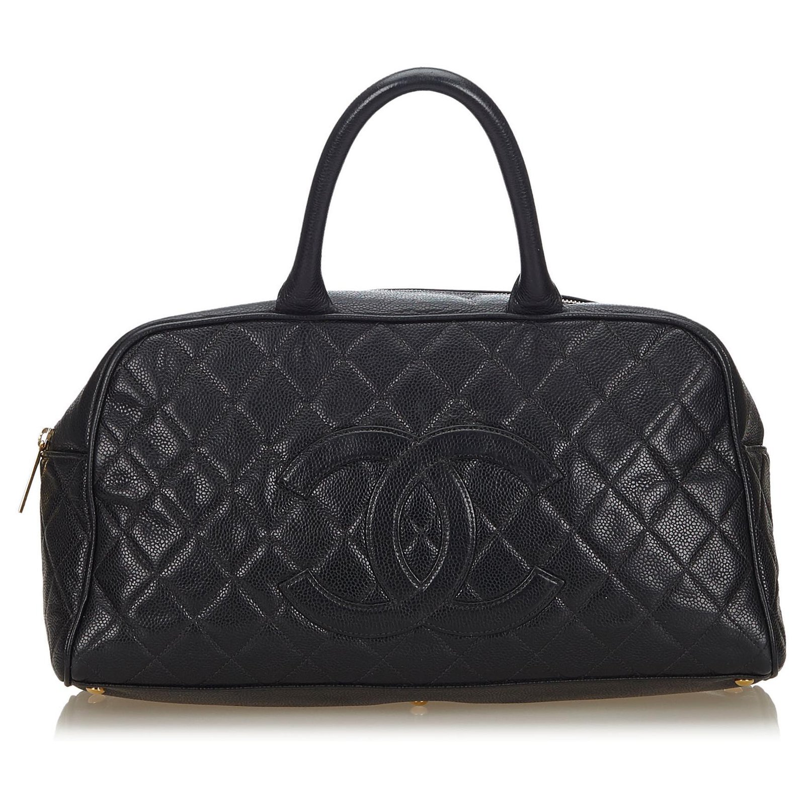 Chanel Vintage Bowling Shoulder Bag Black Leather