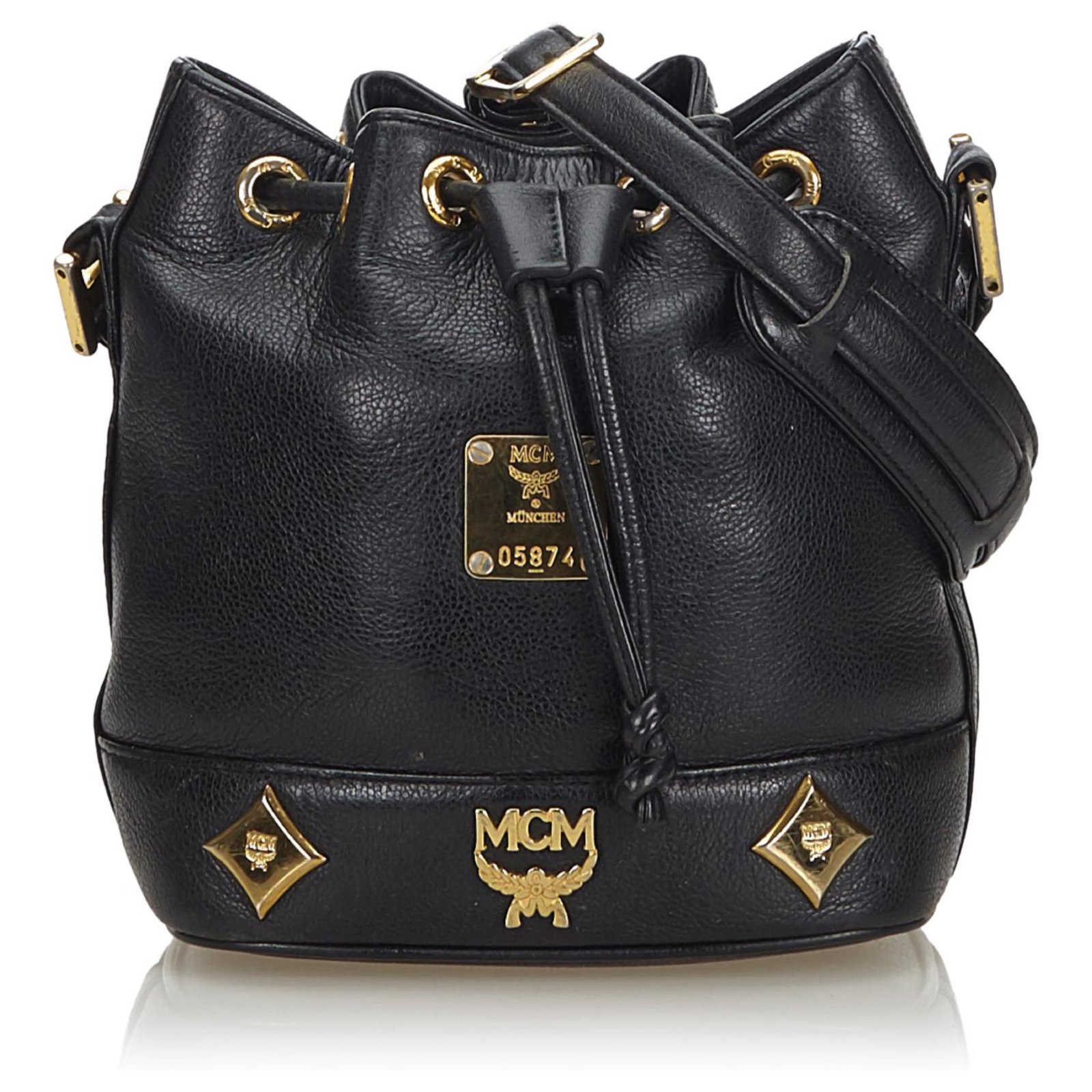 MCM, Bags, Mcm Black Leather Bucket Tote Bag