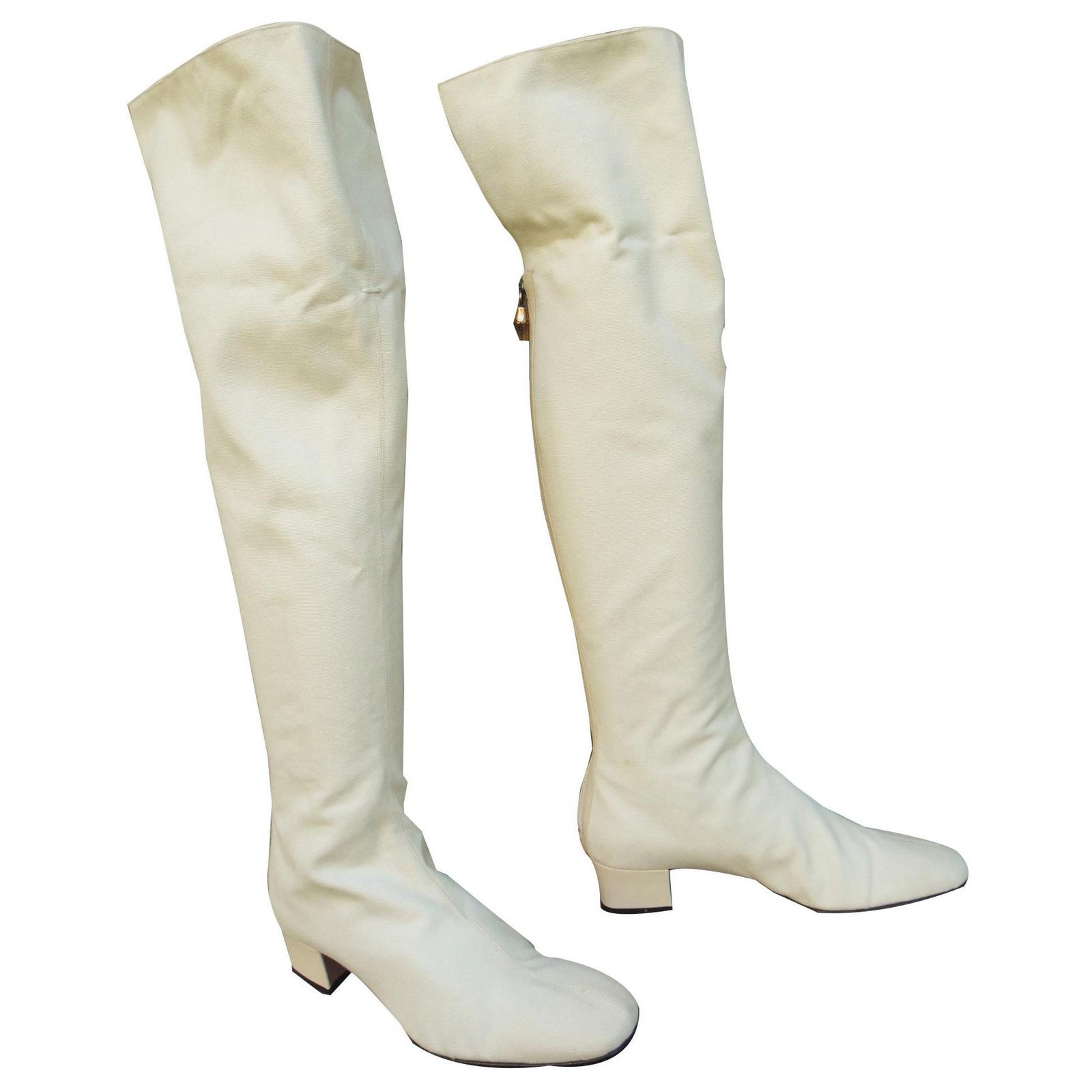 Gucci leather thigh boots and white canvas 38,5 Cloth ref.142185