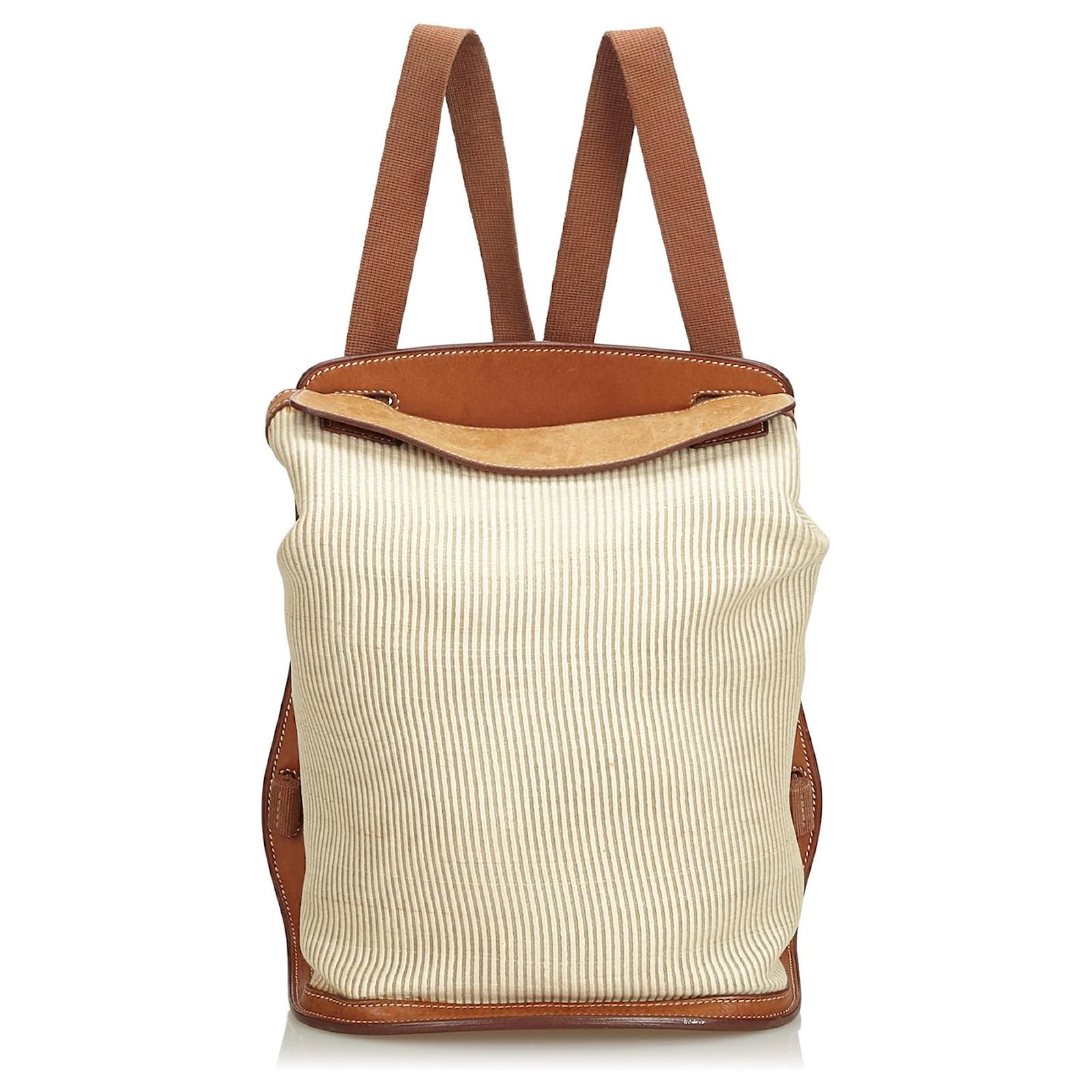 Hermès Zaino Sherpa in tela bianca Hermes Marrone Bianco Crudo Pelle Panno  ref.142767 - Joli Closet