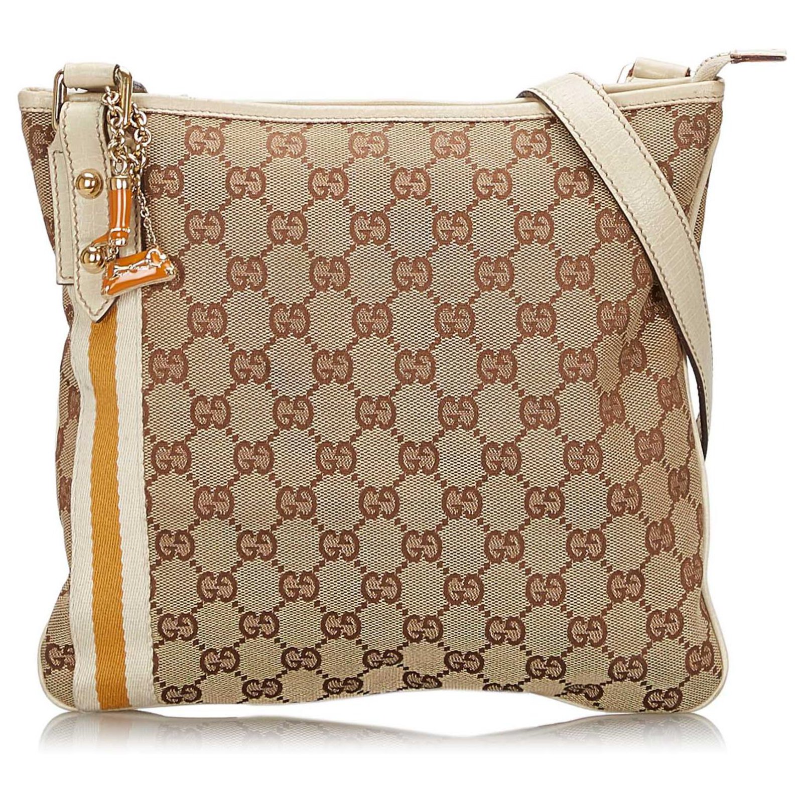 Gucci Brown Vintage Gucci Canvas Crossbody Bag Beige Dark brown Leather  Cloth Cloth ref.133713 - Joli Closet