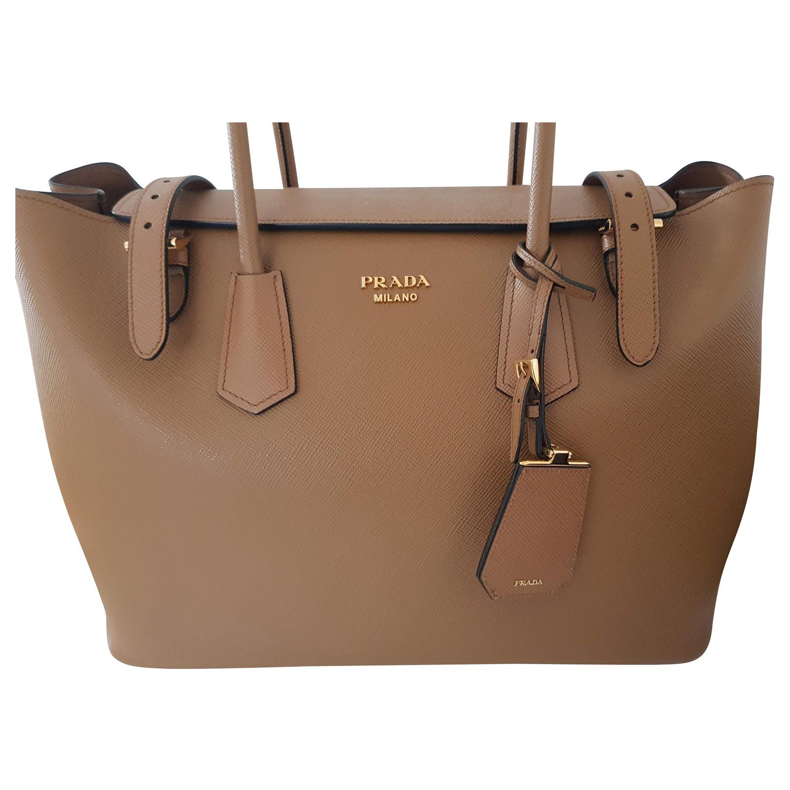 Prada saffiano Cuir tan Large leather handbag Caramel  - Joli  Closet