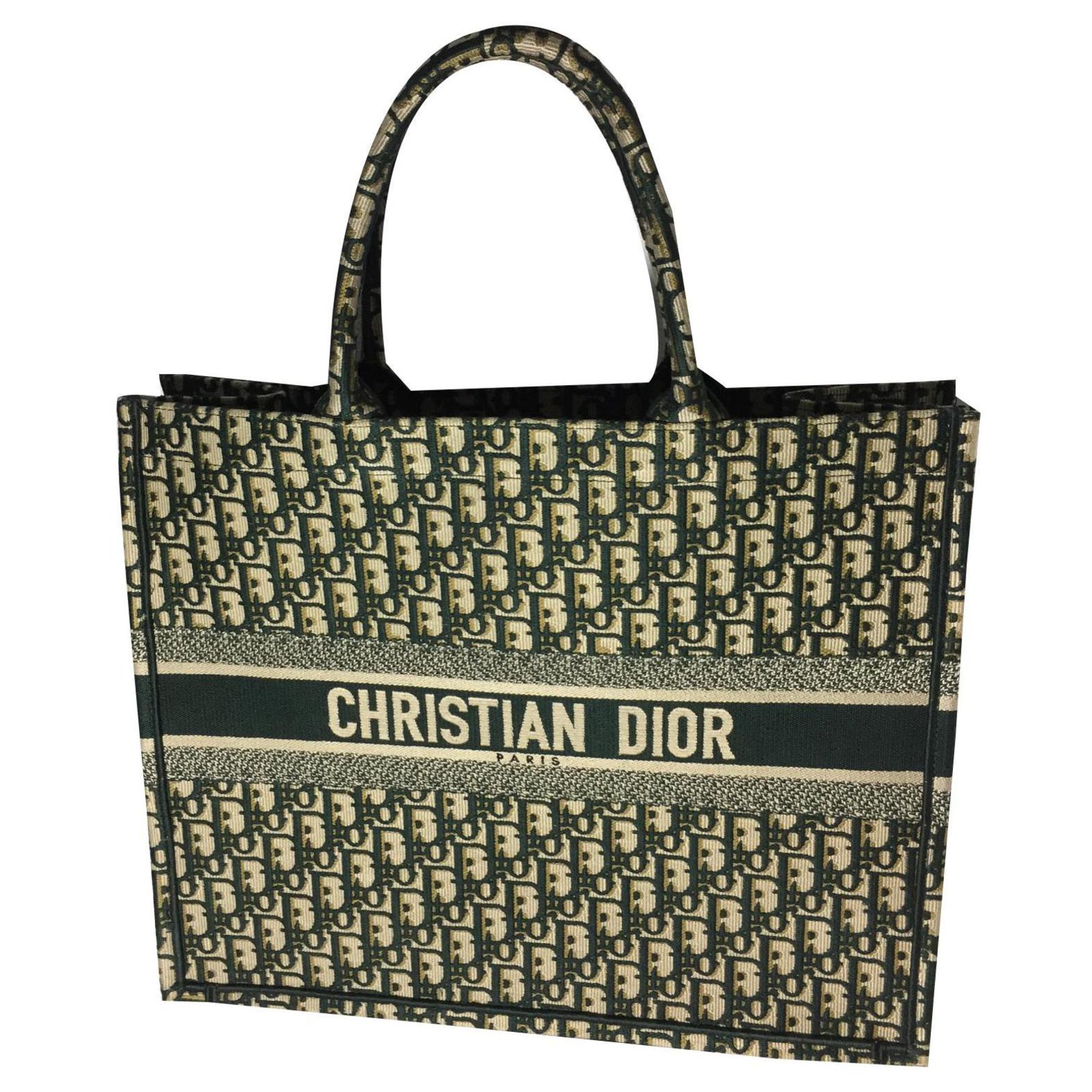 Dior Book tote Handbags Cotton Green 