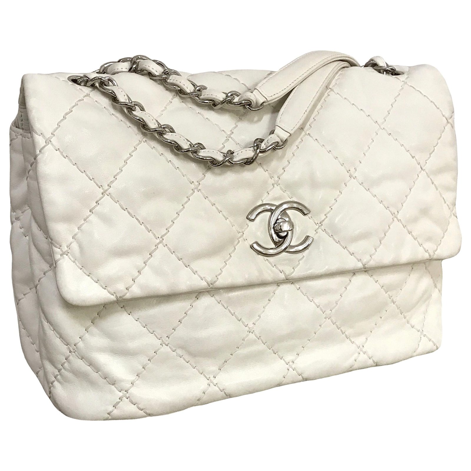 Maxi Timeless Flap Bag with Chanel Box Beige Cream Leather ref