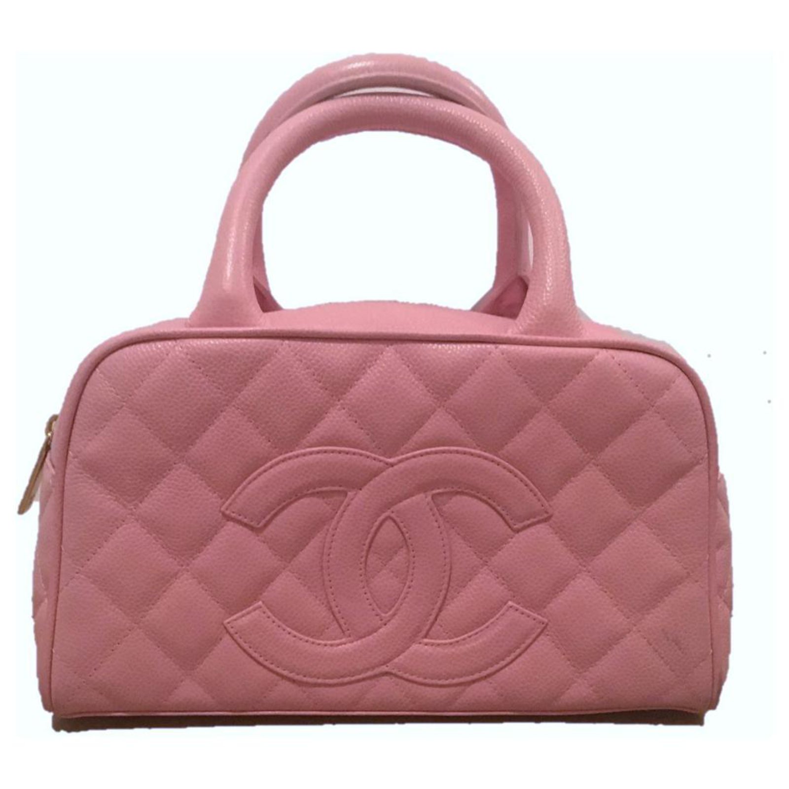CHANEL BOWLING PINK BAG two top handles with top zip closure iconic CC  logo at the front fabric lining with internal pocket gold tone hardware  authenticity card c 20032004 with dust bag