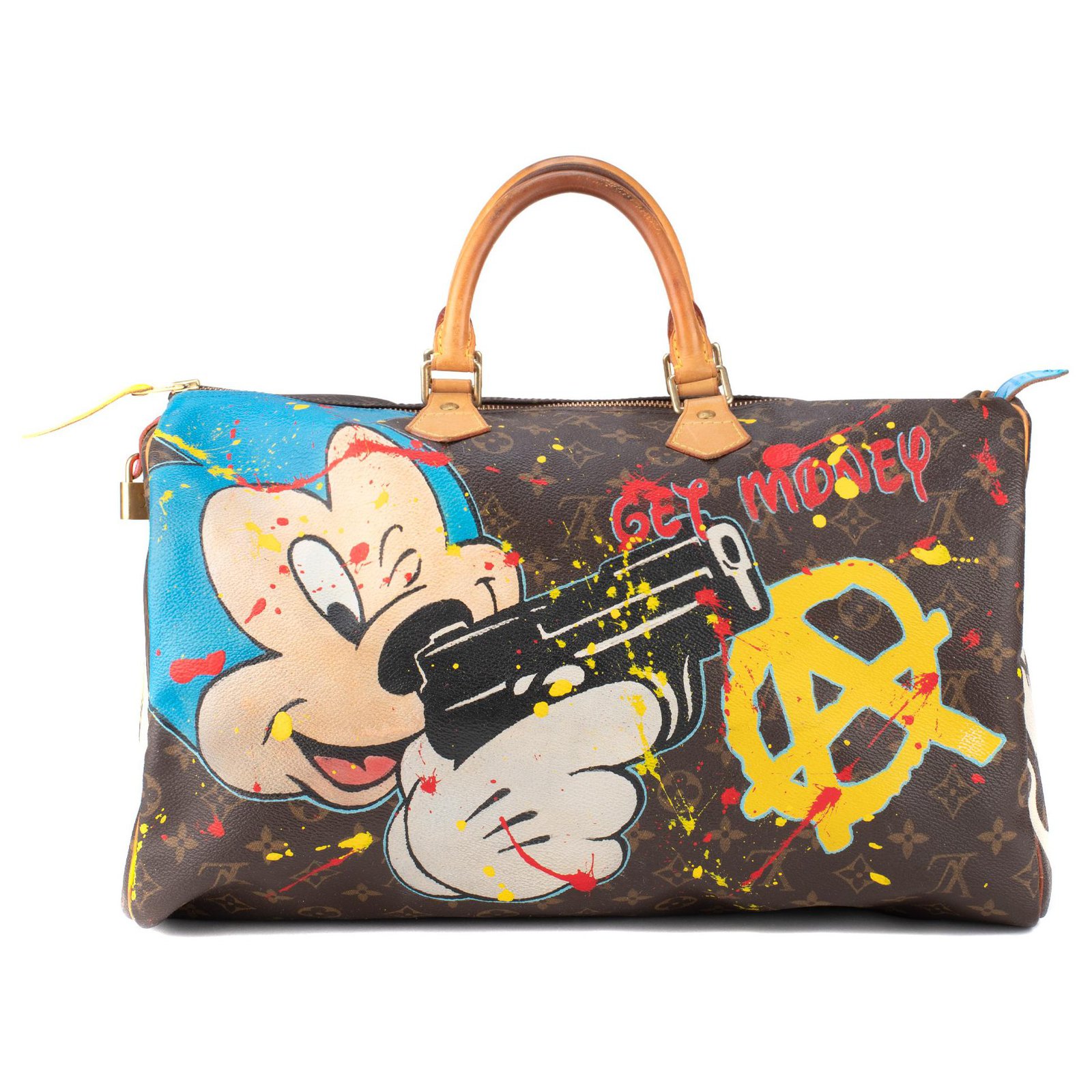 Louis Vuitton Speedy Handbag 40 Custom Monogram Get Money, Fucking Mickey  by PatBo Brown Leather ref.144276 - Joli Closet