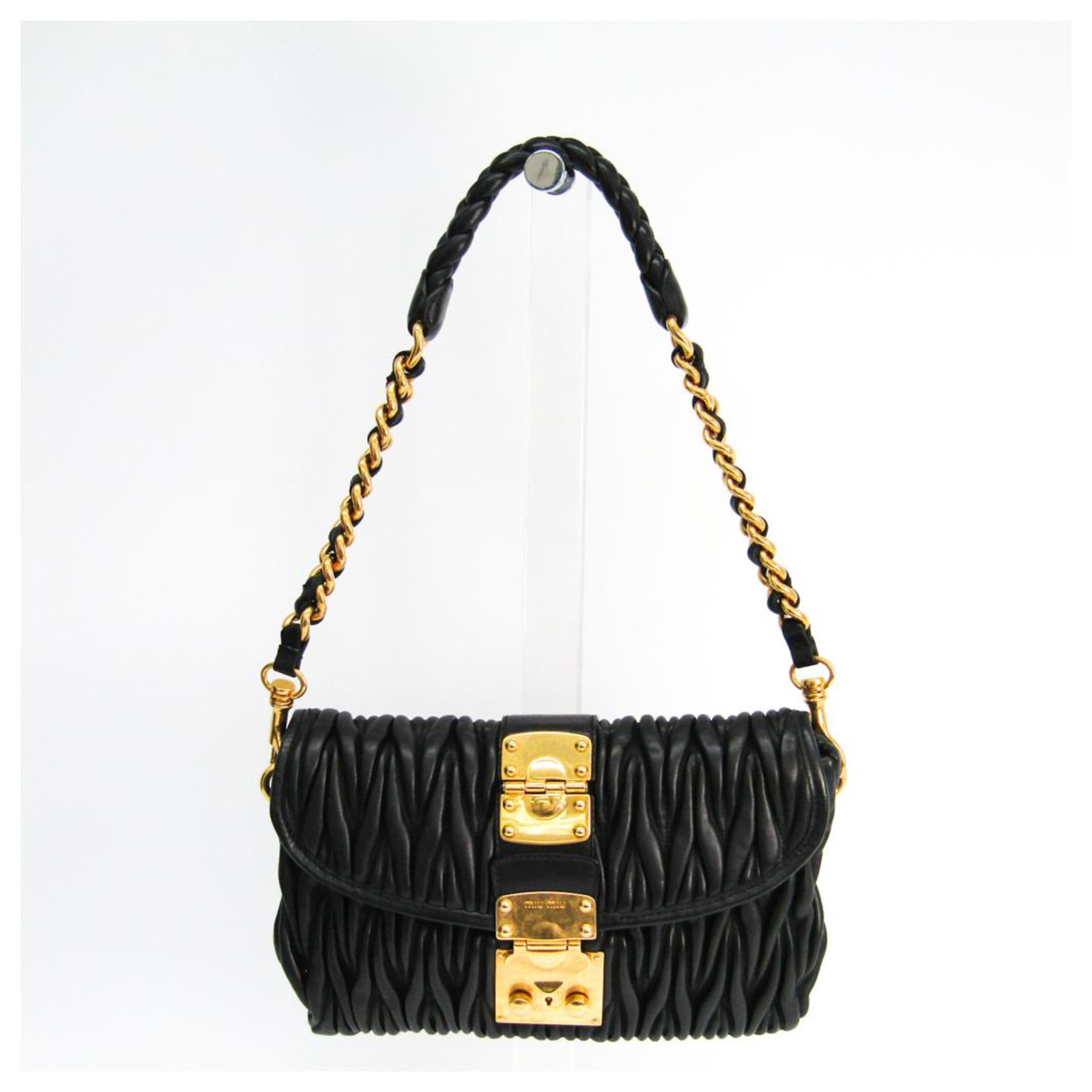 Miu Miu Black Matelasse Gold Hardware Two Way Bag. With long strap ❤️