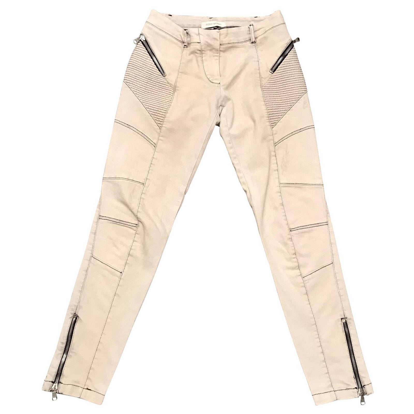 forkorte Troubled Centimeter Pierre Balmain Jeans Grey Cream Cotton Elastane ref.144765 - Joli Closet