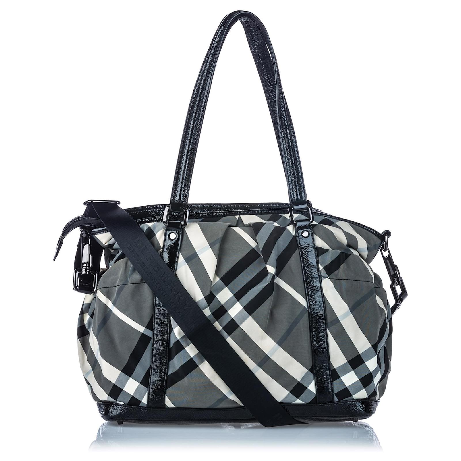 Burberry Cartable en nylon à carreaux noirs Cuir Cuir vernis Tissu