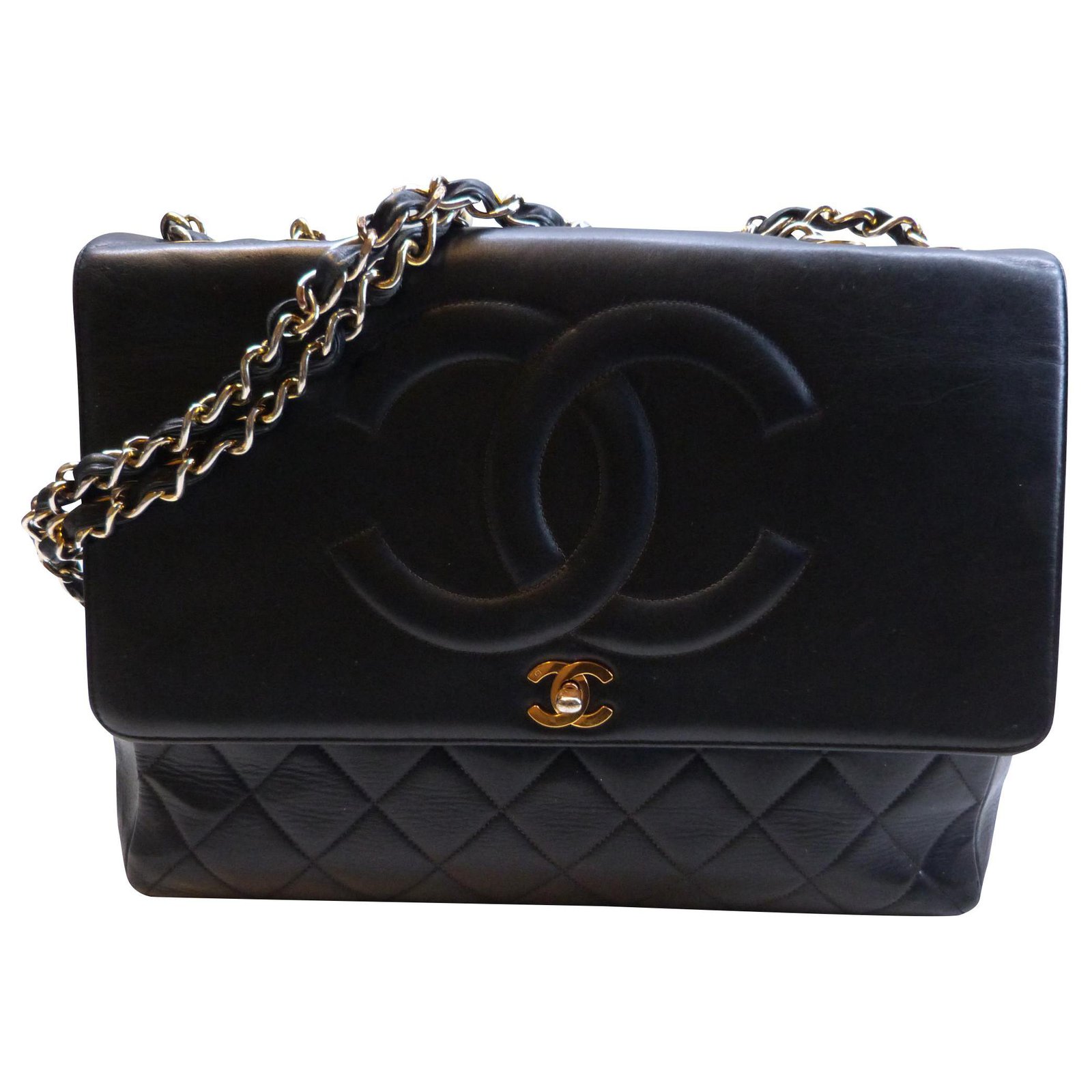 Chanel Vintage Square Flap Bag in Black Lambskin with Gold Hardware  SOLD