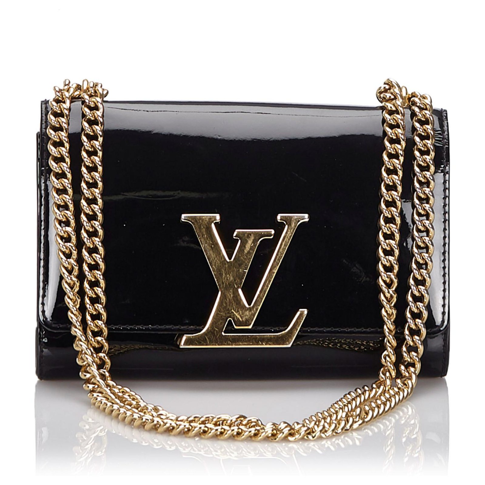 LOUIS VUITTON Patent Louise MM Chain Bag - Black/Gold