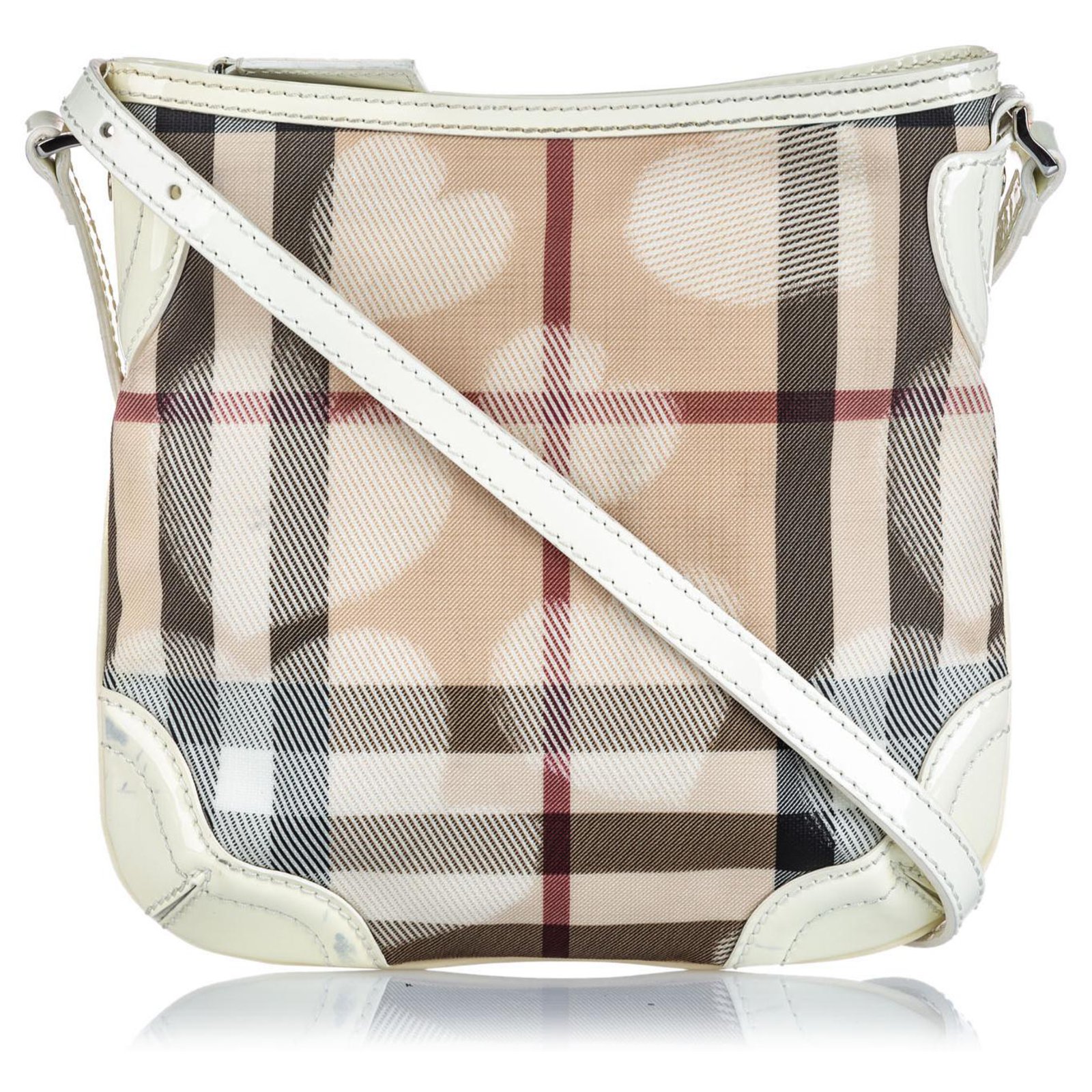 White patent heart cross body bag