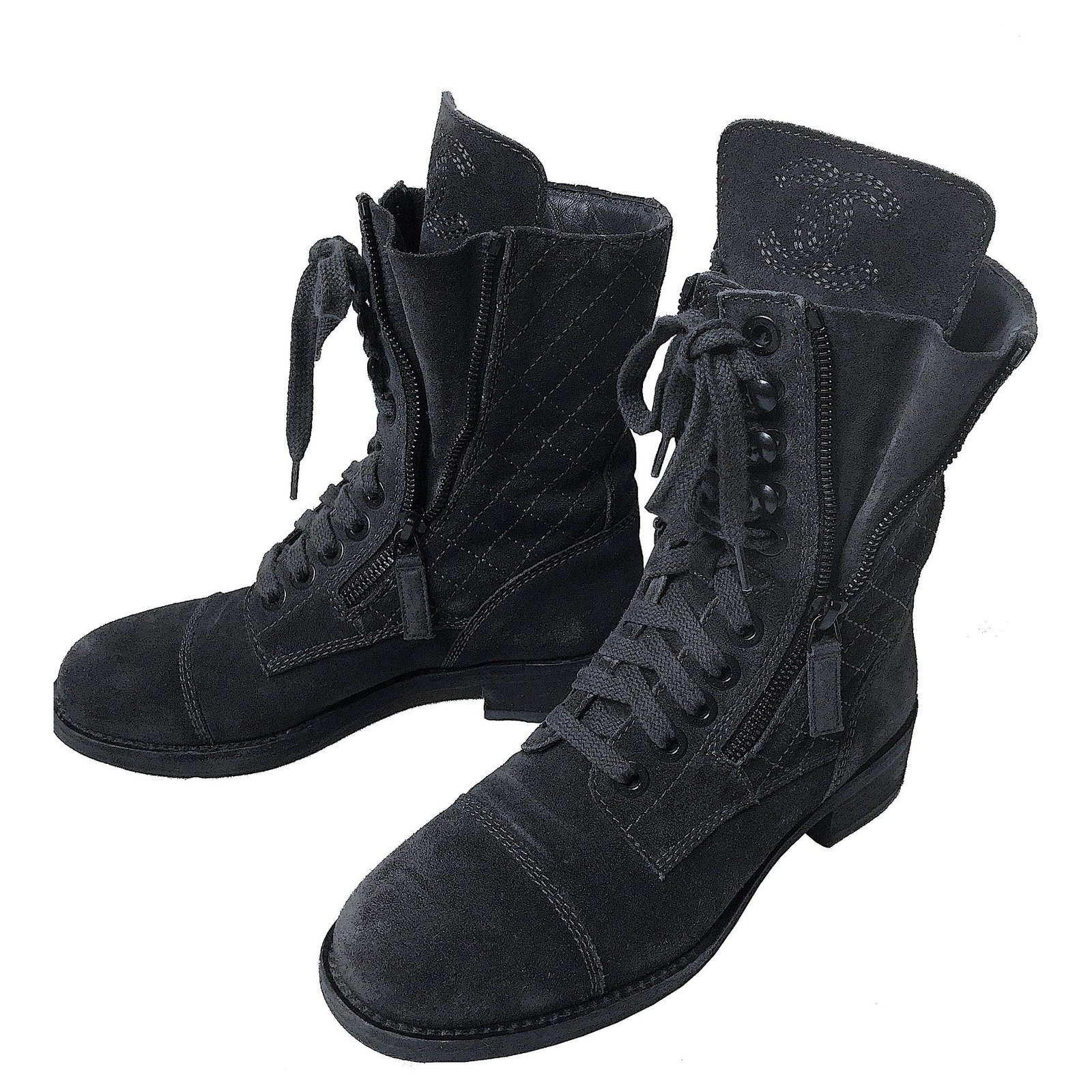 Chanel Combat boots with Box Lace ups 