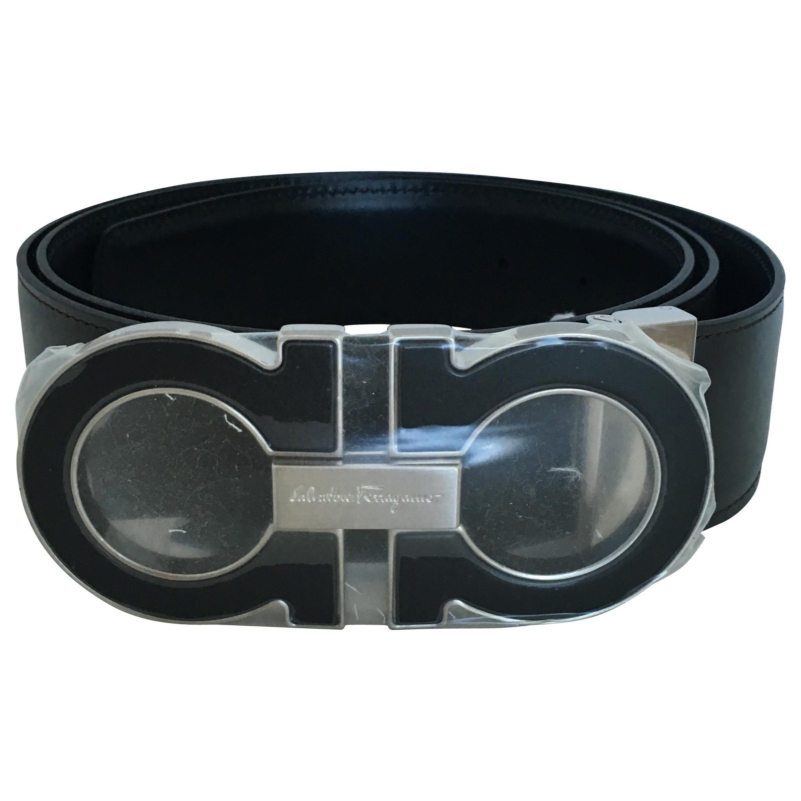 salvatore ferragamo belt black and silver
