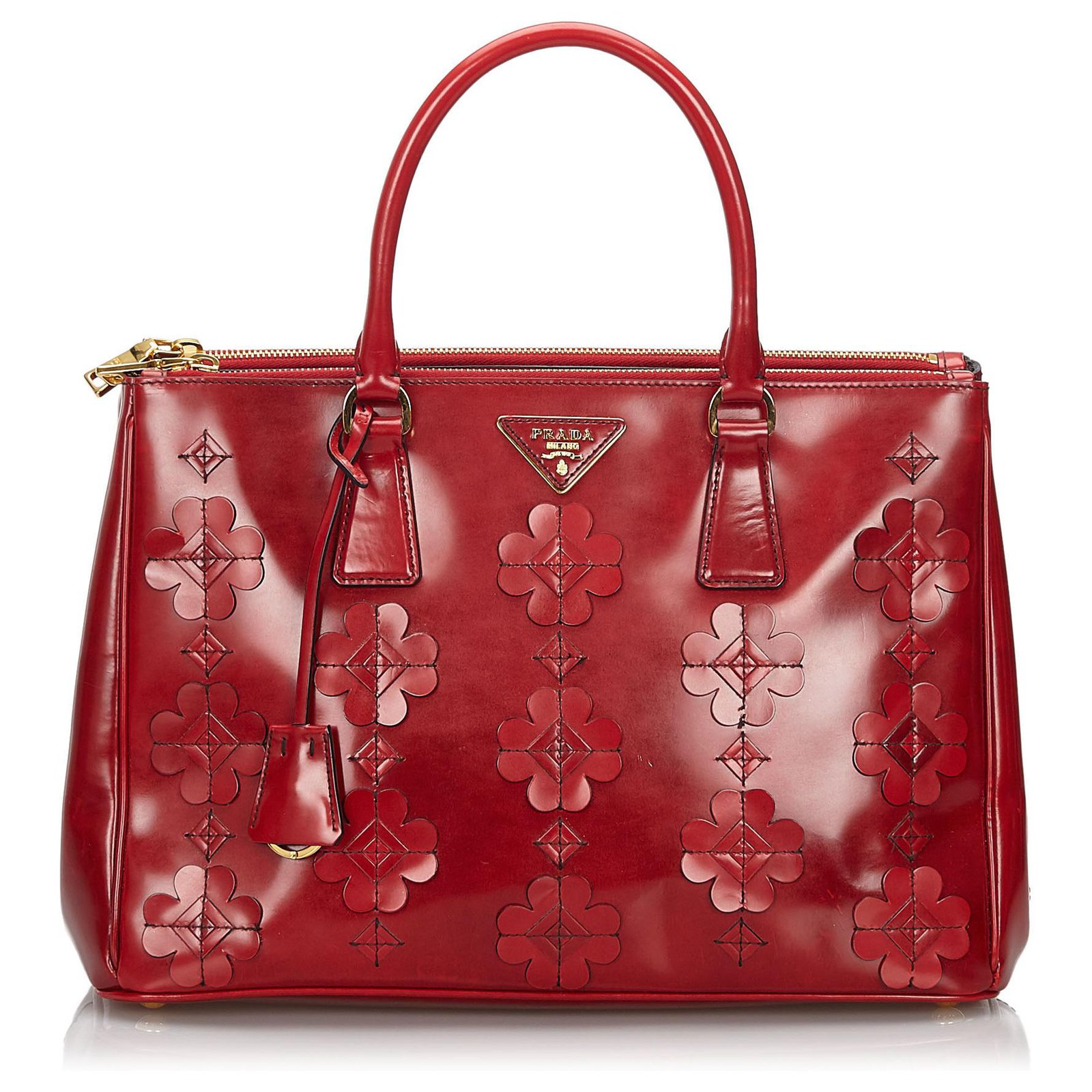 Prada Prada Red Spazzolato Flowers Galleria Handbag Handbags Leather,Patent leather Red ref ...