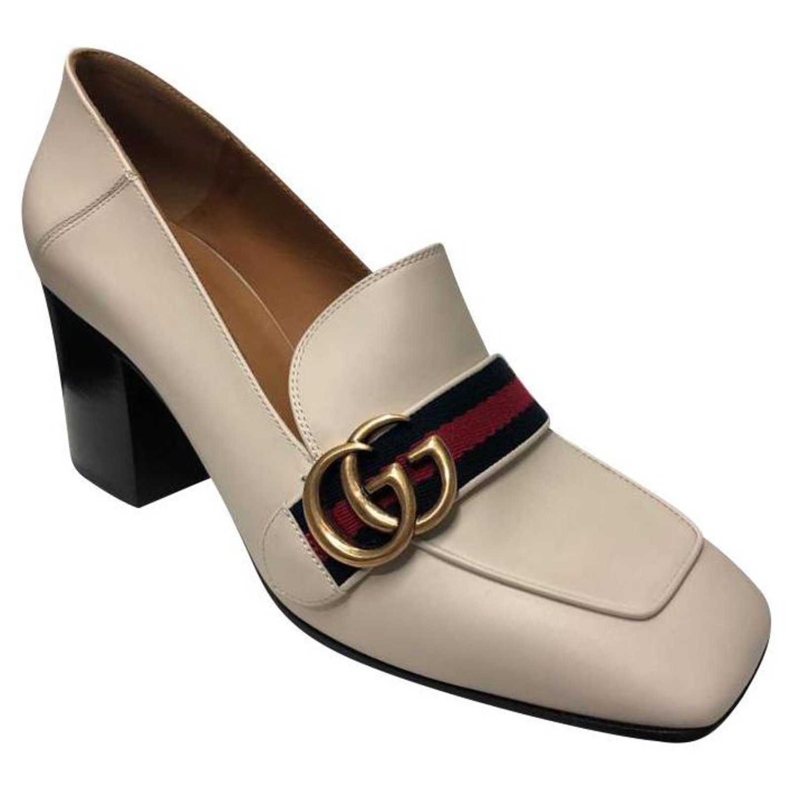 gucci leather mid heel loafer