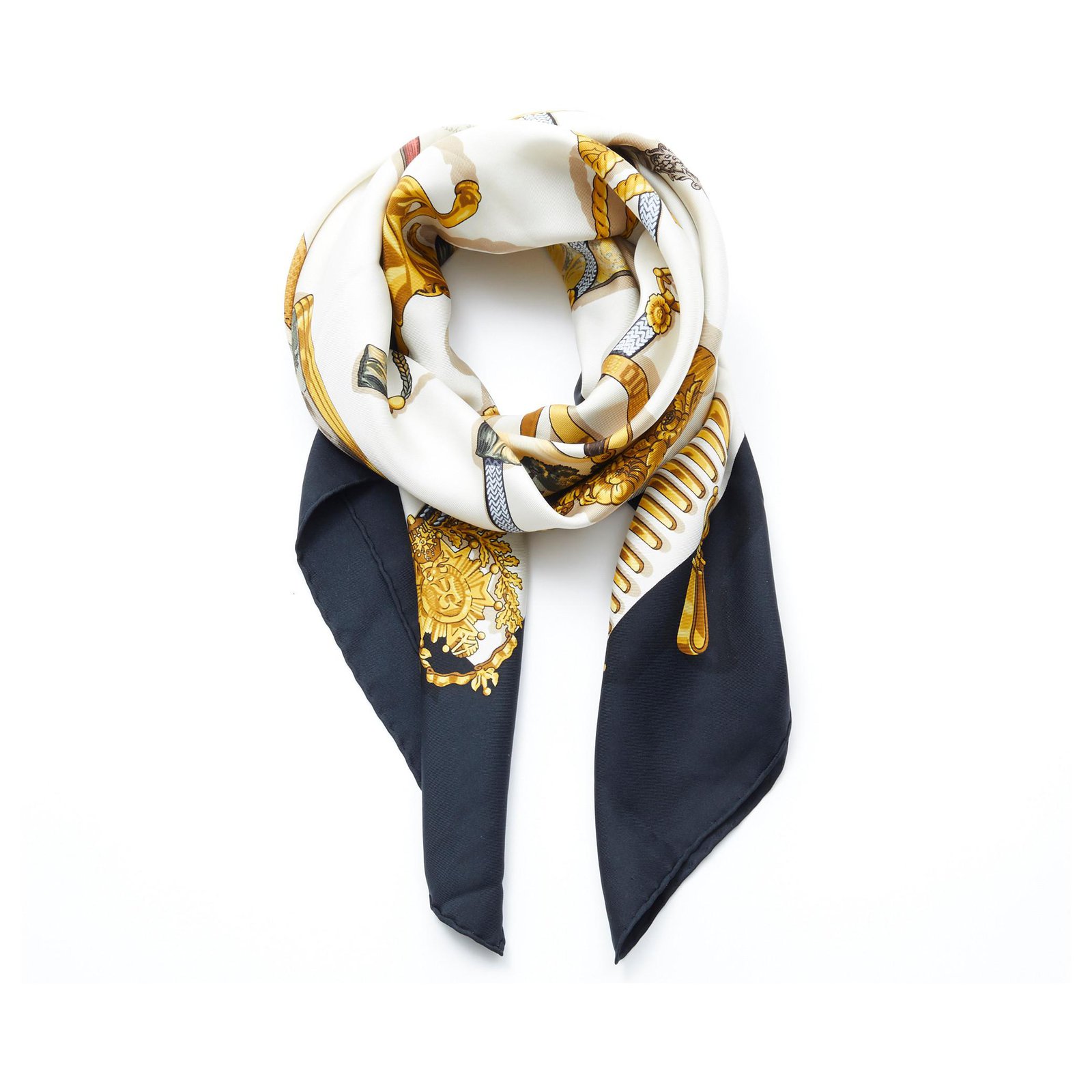 hermes scarf black and gold