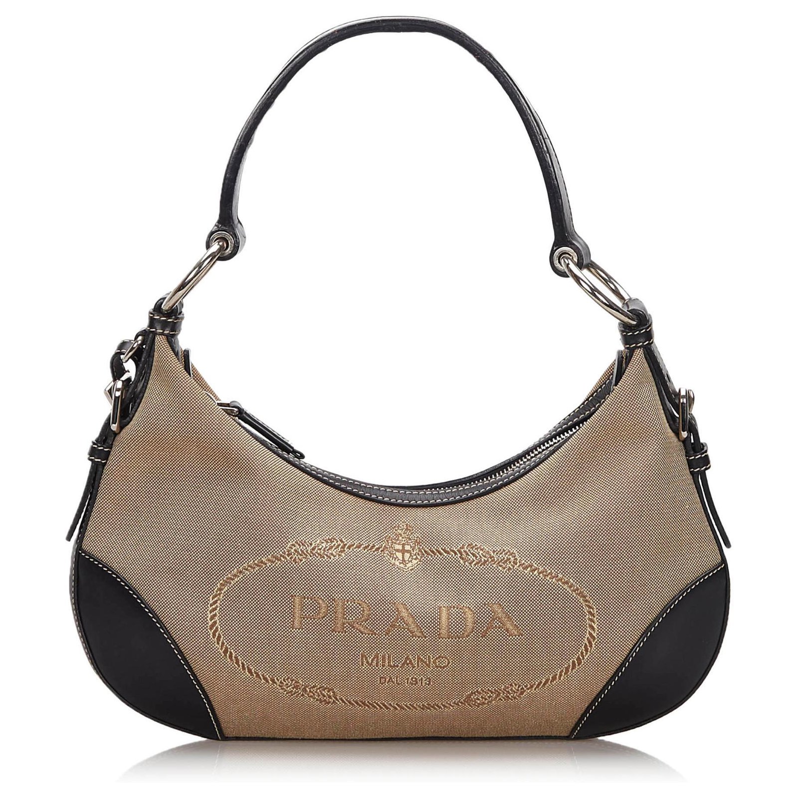 Prada Beige/Brown Canvas And Leather Canapa Logo Crossbody Bag