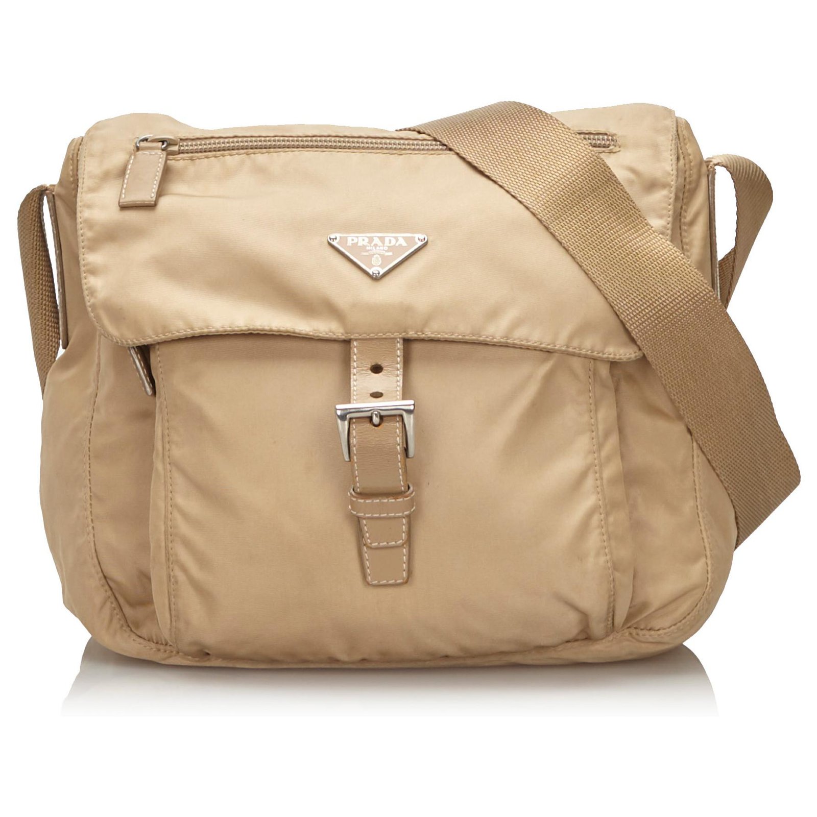 Prada Brown Nylon Crossbody Bag Beige Leather Cloth  - Joli Closet