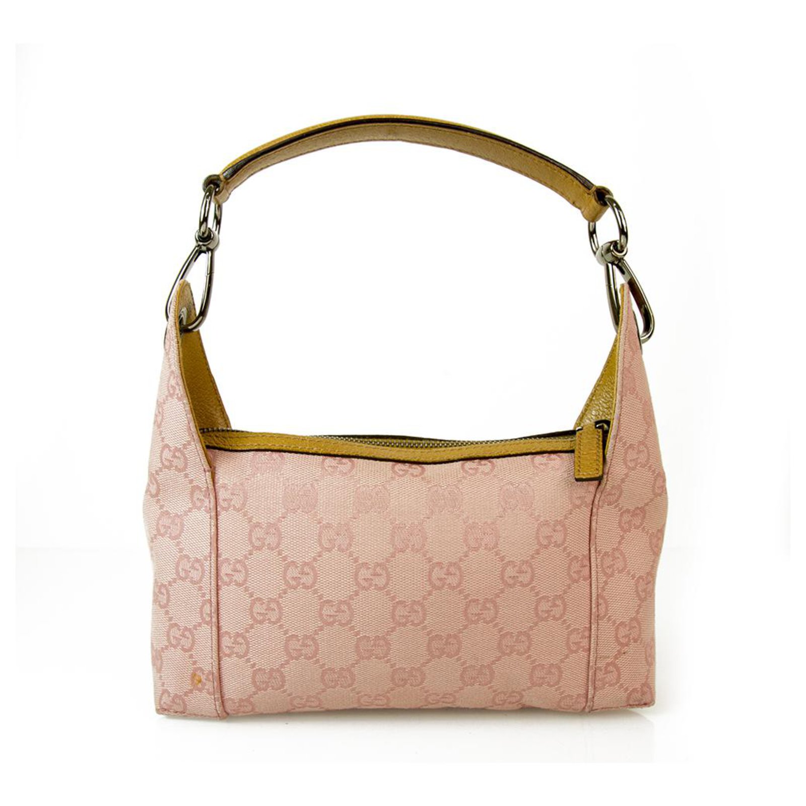Gucci Pink Monogram GG Fabric Canvas & Beige Leather Small Grab Bag HandBag  Cloth  - Joli Closet