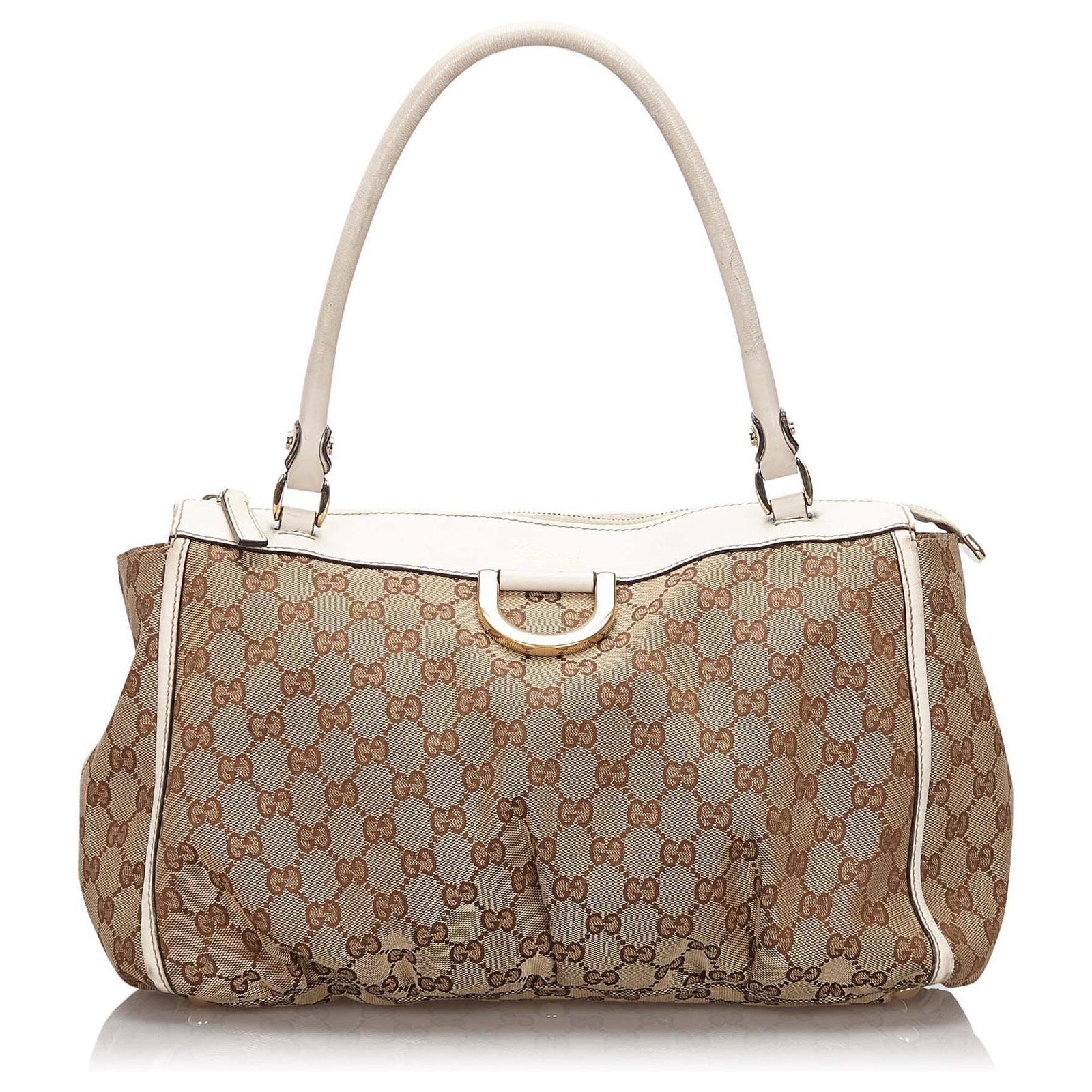 GUCCI D Ring GG Canvas Tote Bag Beige