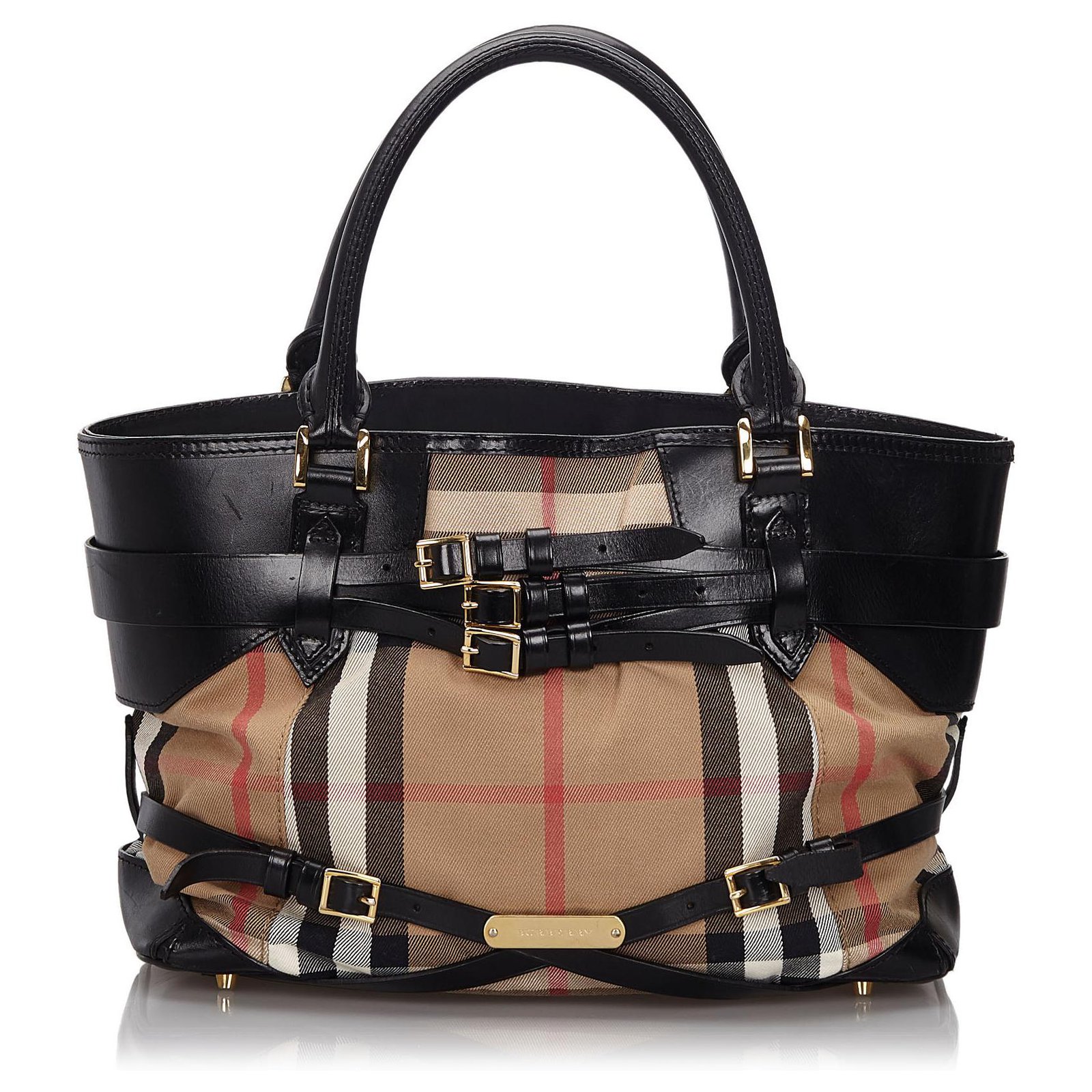 Burberry Bridle Lynher Tote House Check Canvas - Brown Leather