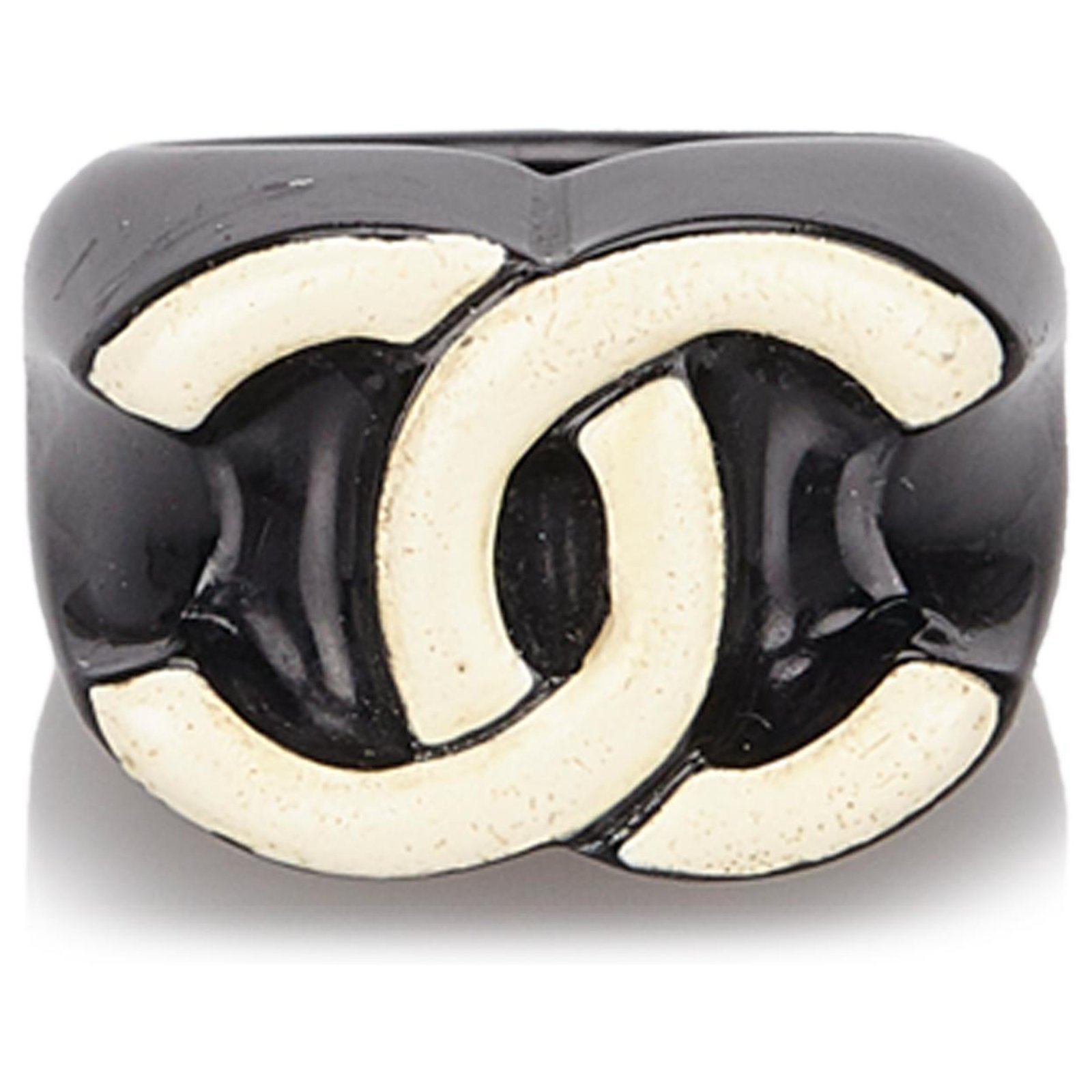 Chanel Black CC Ring Schwarz Weiß Roh Kunststoff ref.149467 - Joli Closet