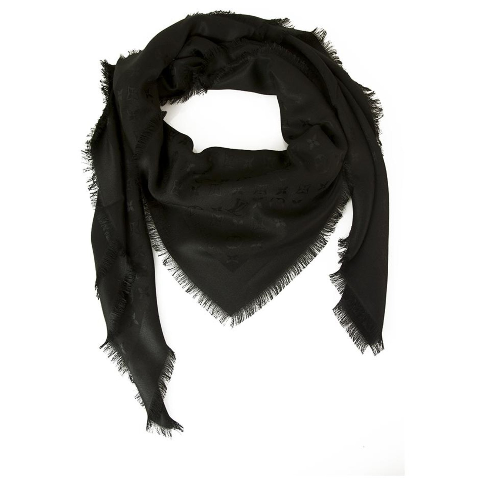 Louis Vuitton monogram black Tone on tone shawl weaved jacquard silk M71329  ref.149487 - Joli Closet
