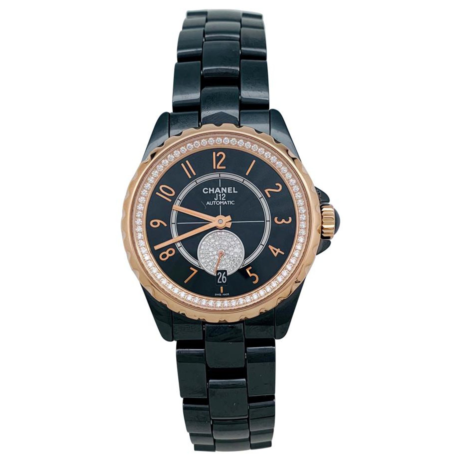 Chanel J watch12 ceramic, steel, pink gold and diamonds. ref.149514 ...
