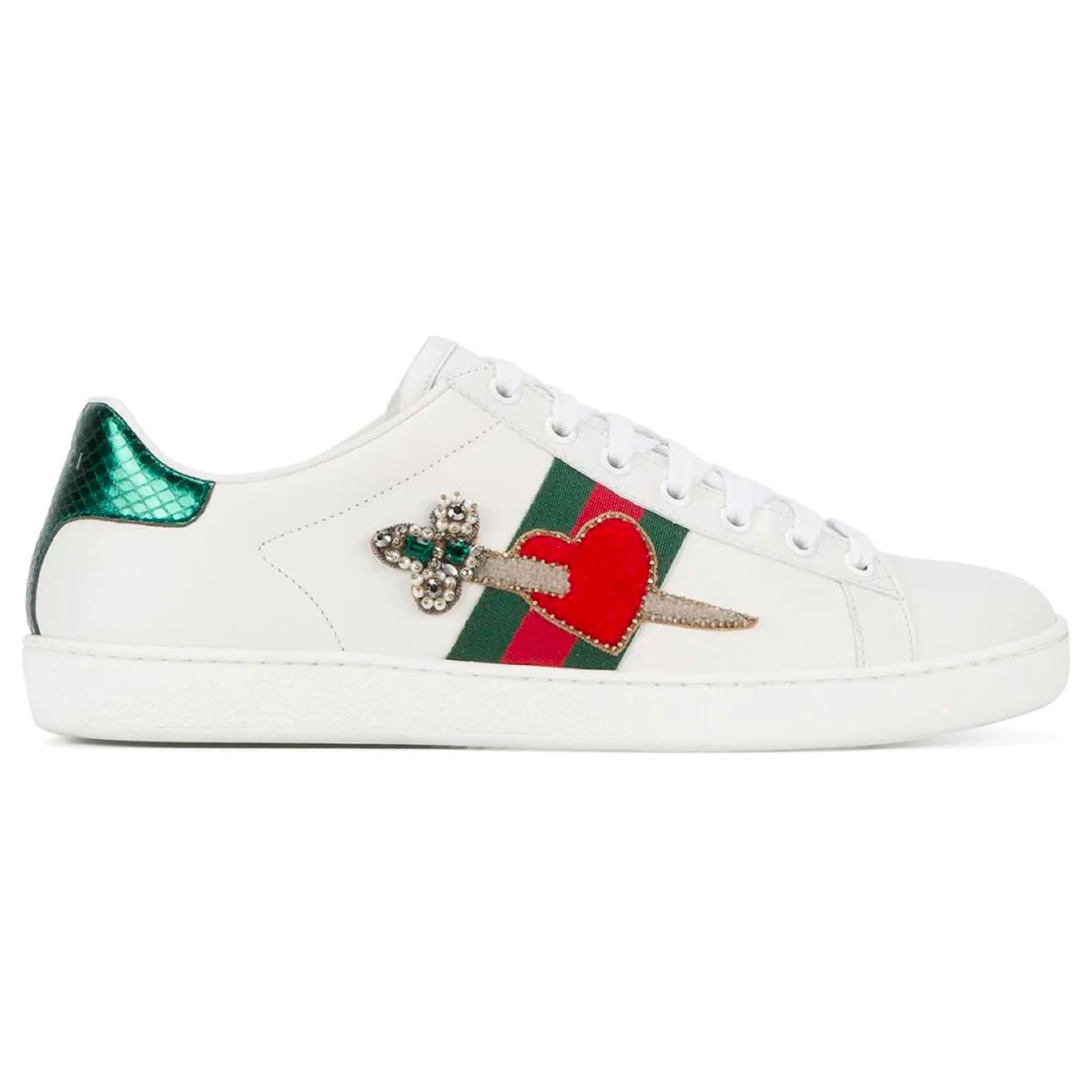 Zapatillas bordadas Gucci Ace Blanco Cuero ref.149692 - Joli Closet
