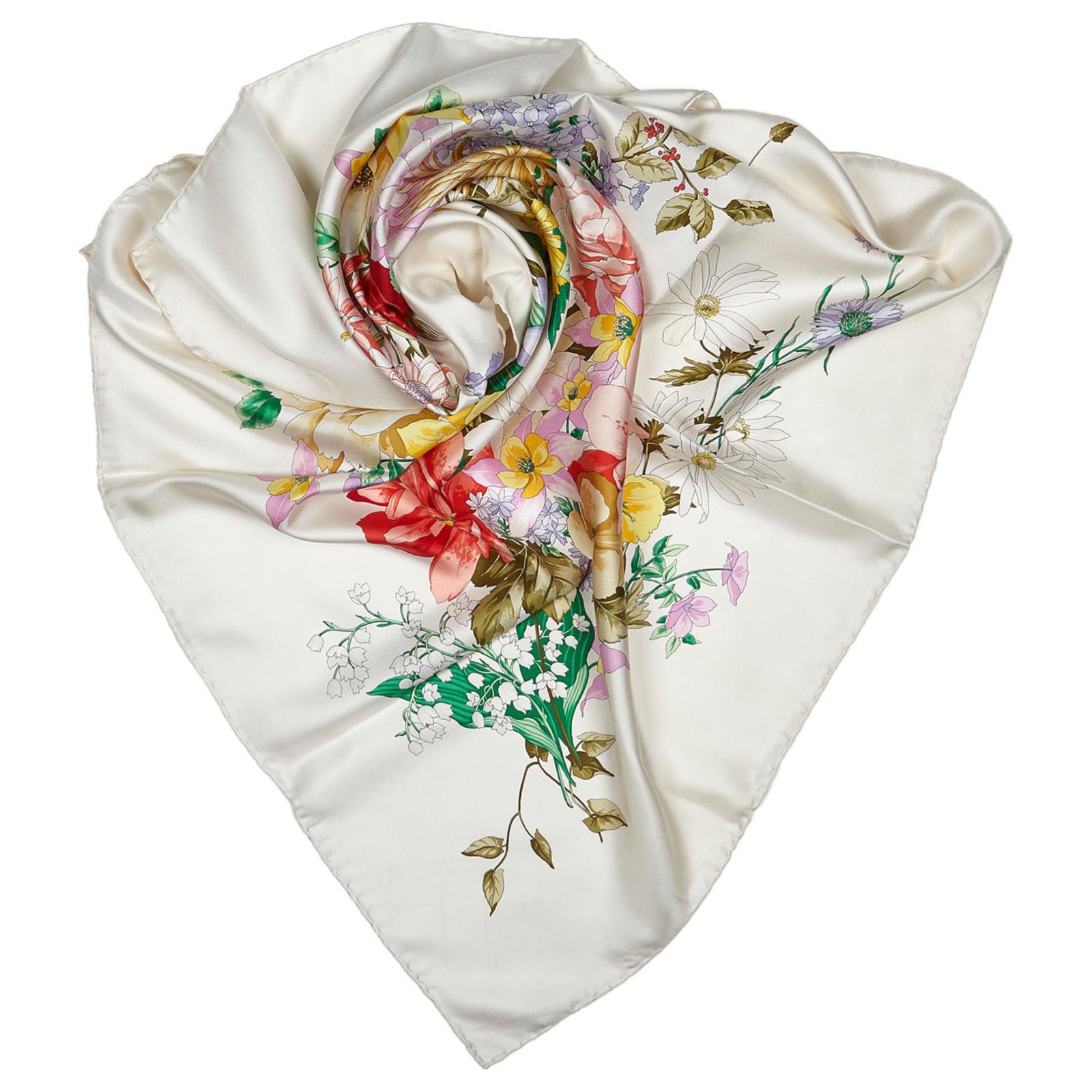 Gucci White Floral Silk Scarf Multiple colors Cream Cloth ref.150089 - Closet
