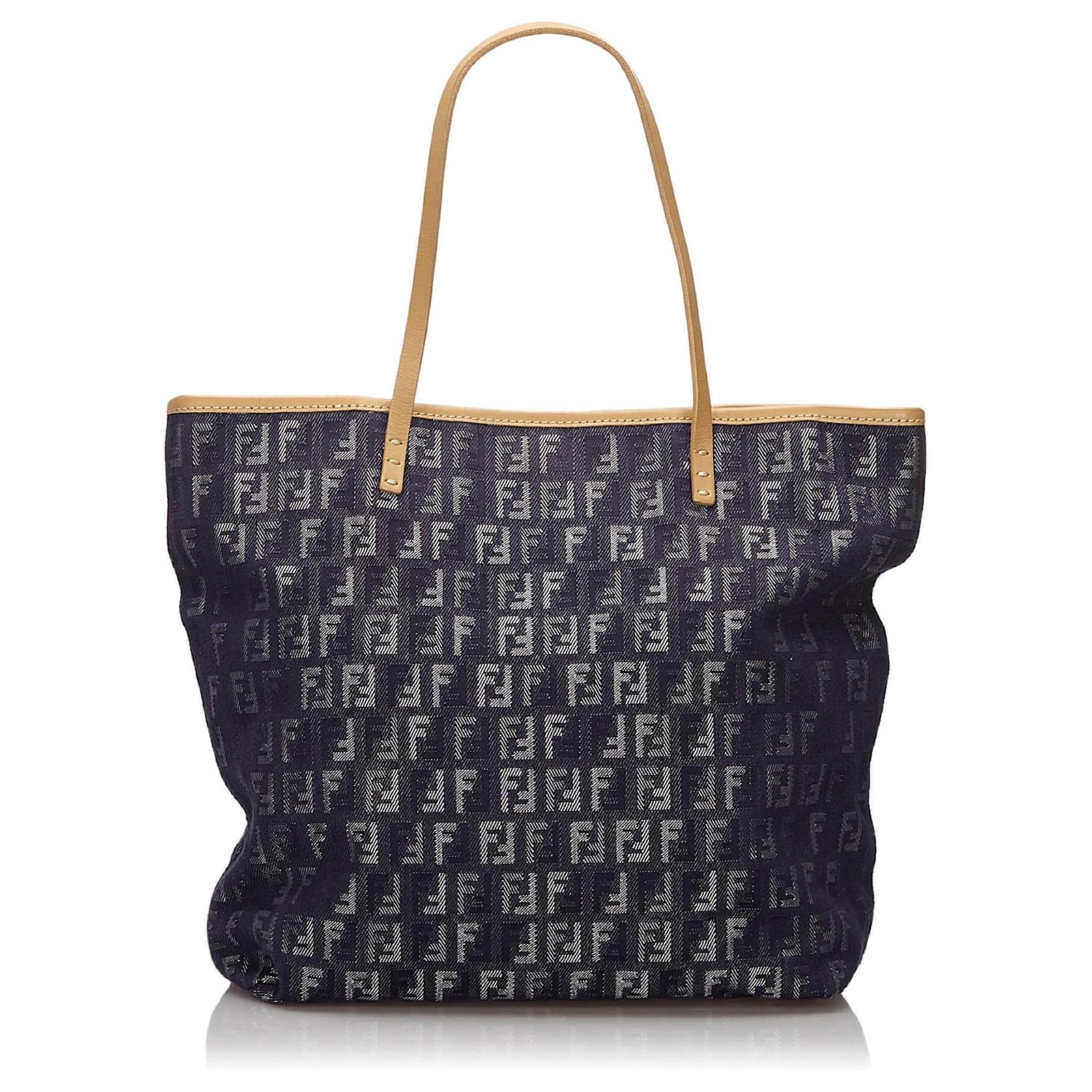Sac cabas en denim bleu Zucchino Fendi Cuir Jean Tissu Bleu Marine Bleu
