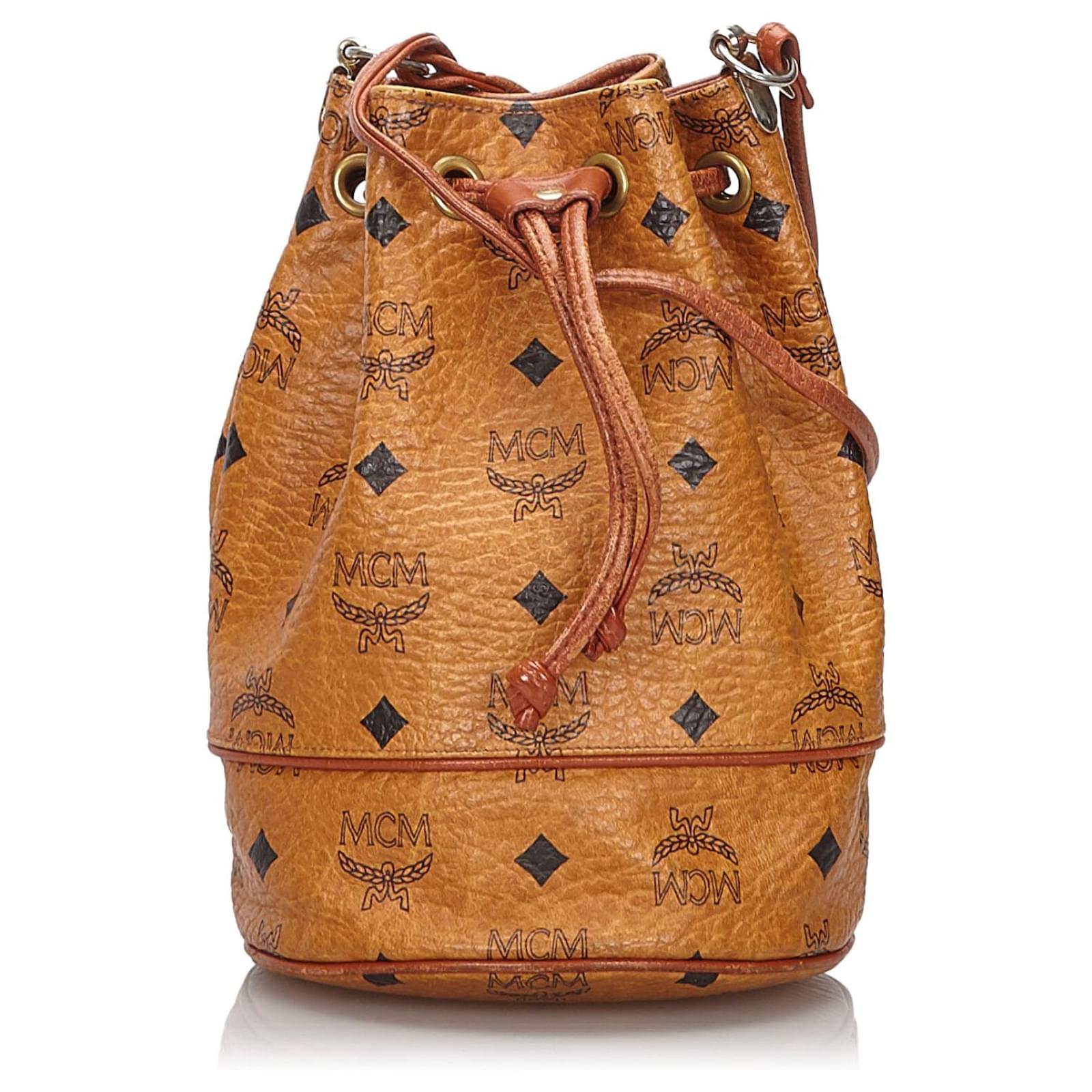 MCM Brown Visetos Leather Drawstring Bucket Bag ref.150527 Joli Closet