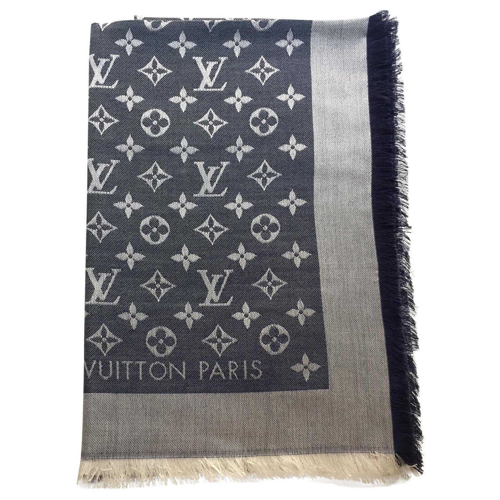 Louis Vuitton Monogram Scarf Blue Silk Wool ref.150720 - Joli Closet