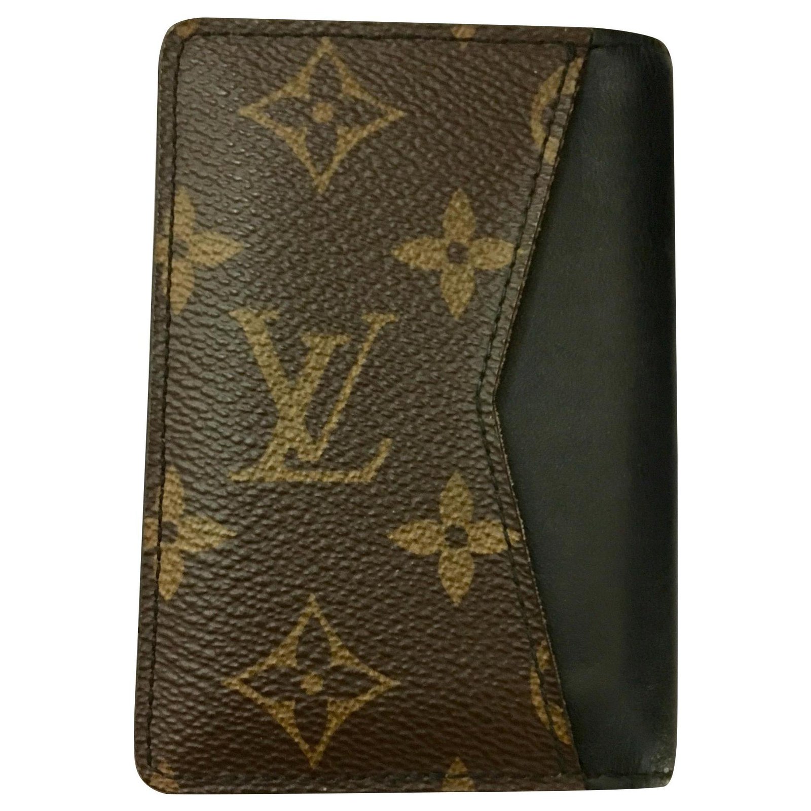 Louis Vuitton card holder Black Dark brown Leather Cloth ref