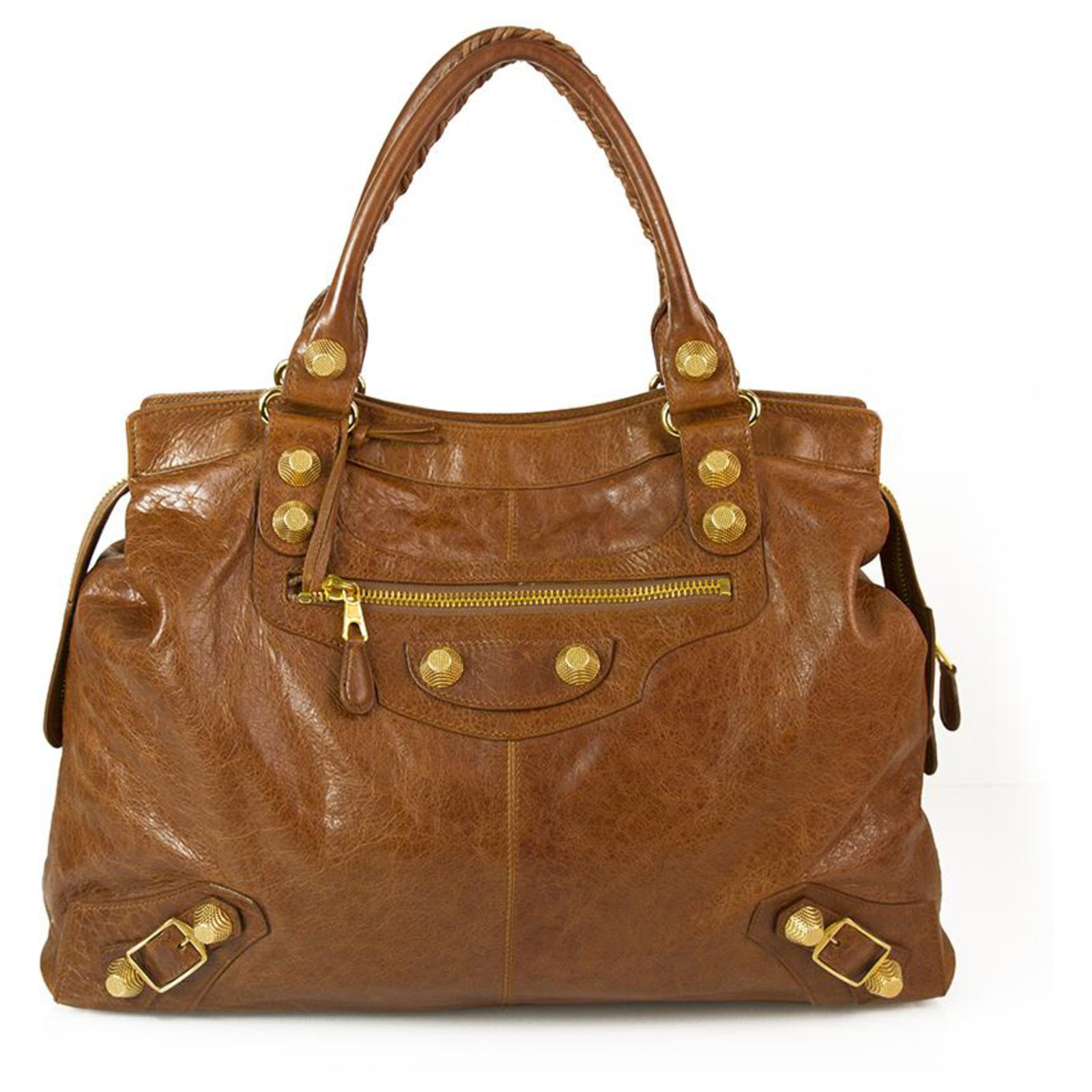 BALENCIAGA Tan Brown Leather Giant 21 Gold RTT Bag weekend bag Joli Closet