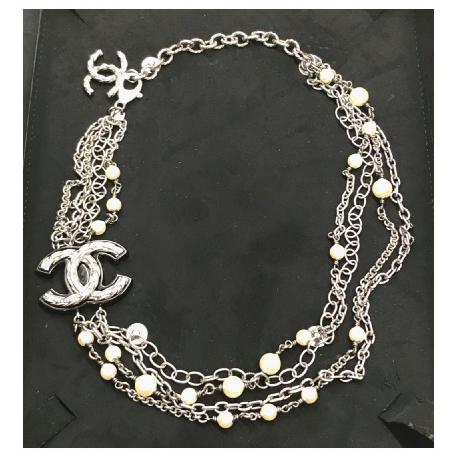 Chanel 2010 Black and Ivory Resin Pearl Multi Strand CC Logo Necklace –  Vintage by Misty