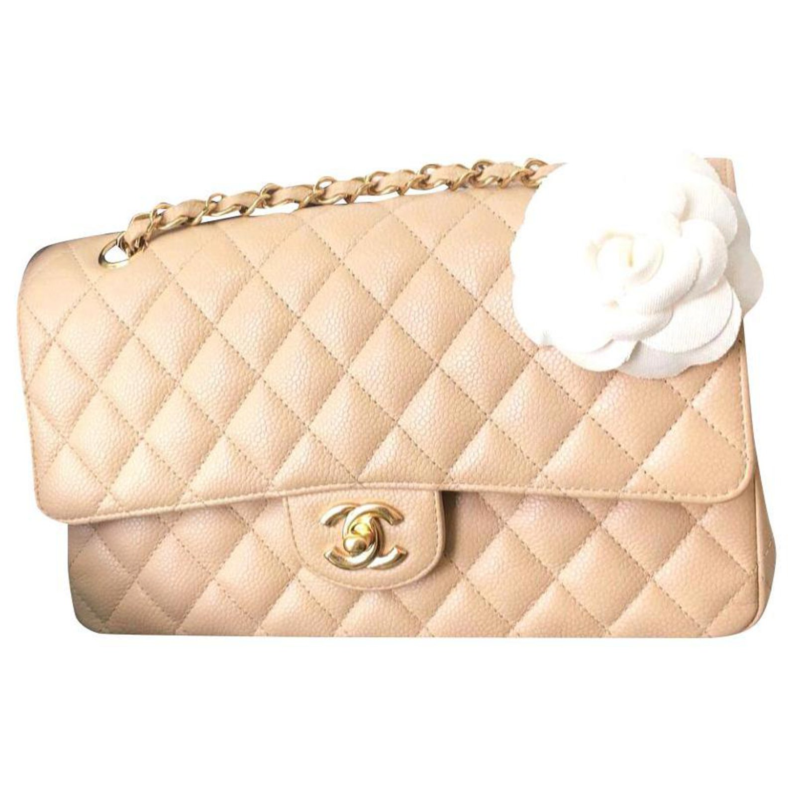 Chanel Medium beige caviar classic flap bag Leather ref.152383 - Joli Closet