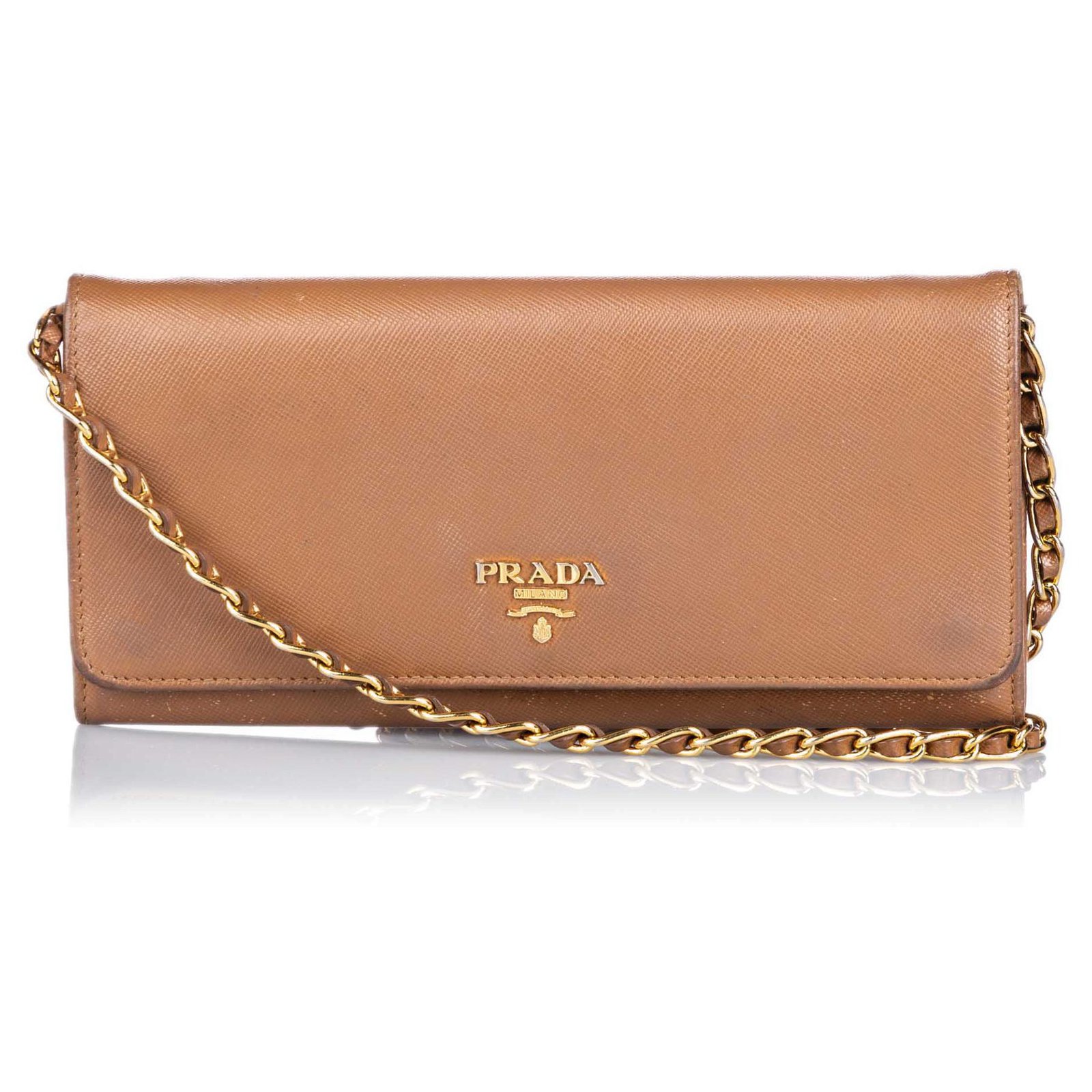 prada wallet on chain brown