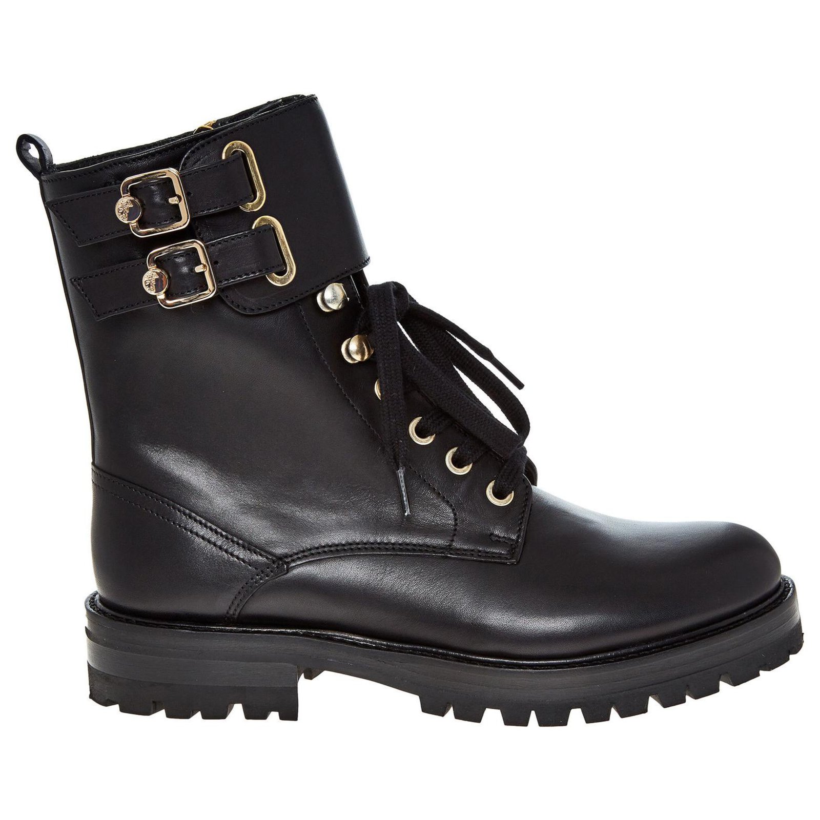 VERSACE COLLECTION LEATHER COMBAT BOOTS Black Rubber ref.152908 - Joli ...