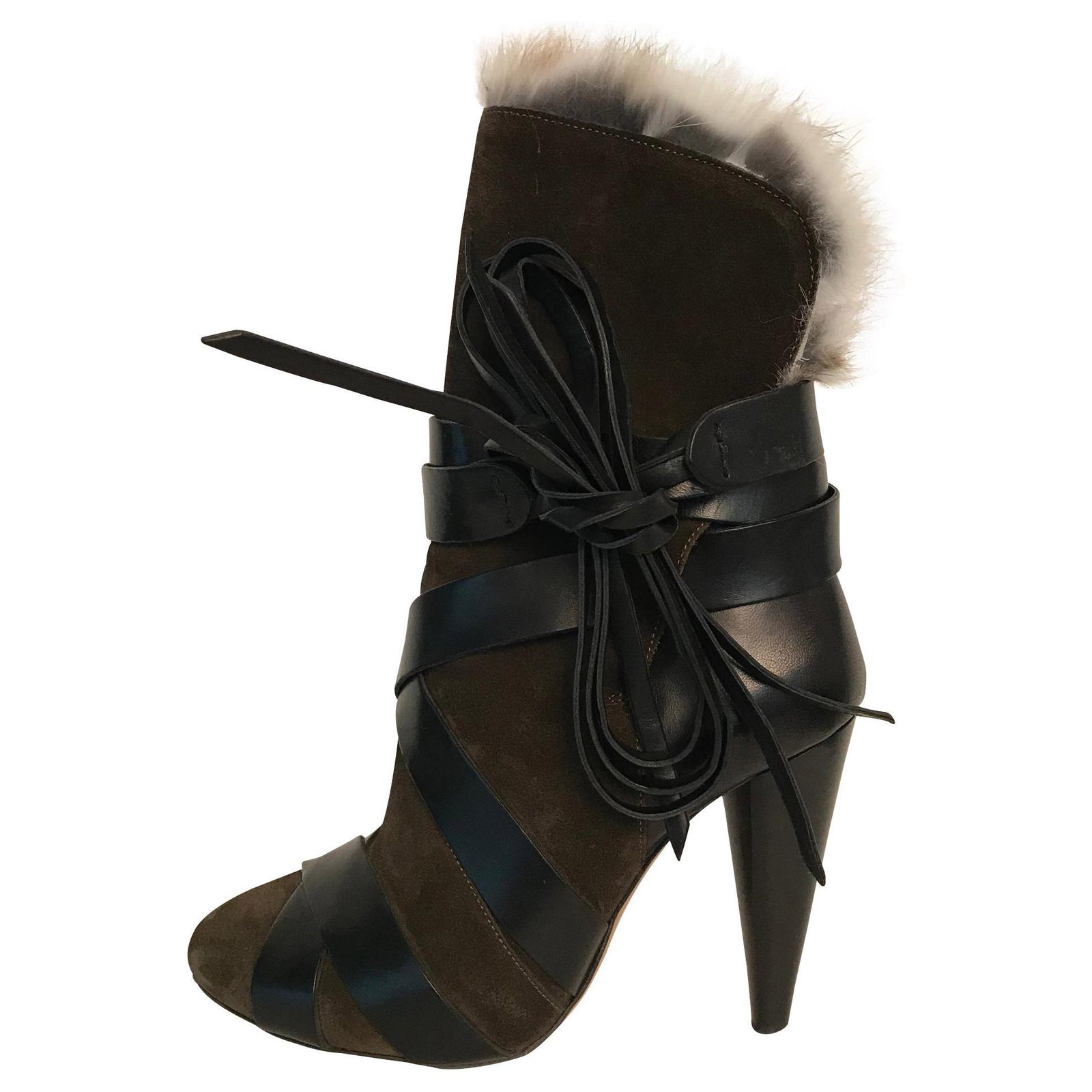 Withered Farvel volleyball Isabel Marant Ankle Boots Black Khaki Leather Deerskin ref.153396 - Joli  Closet