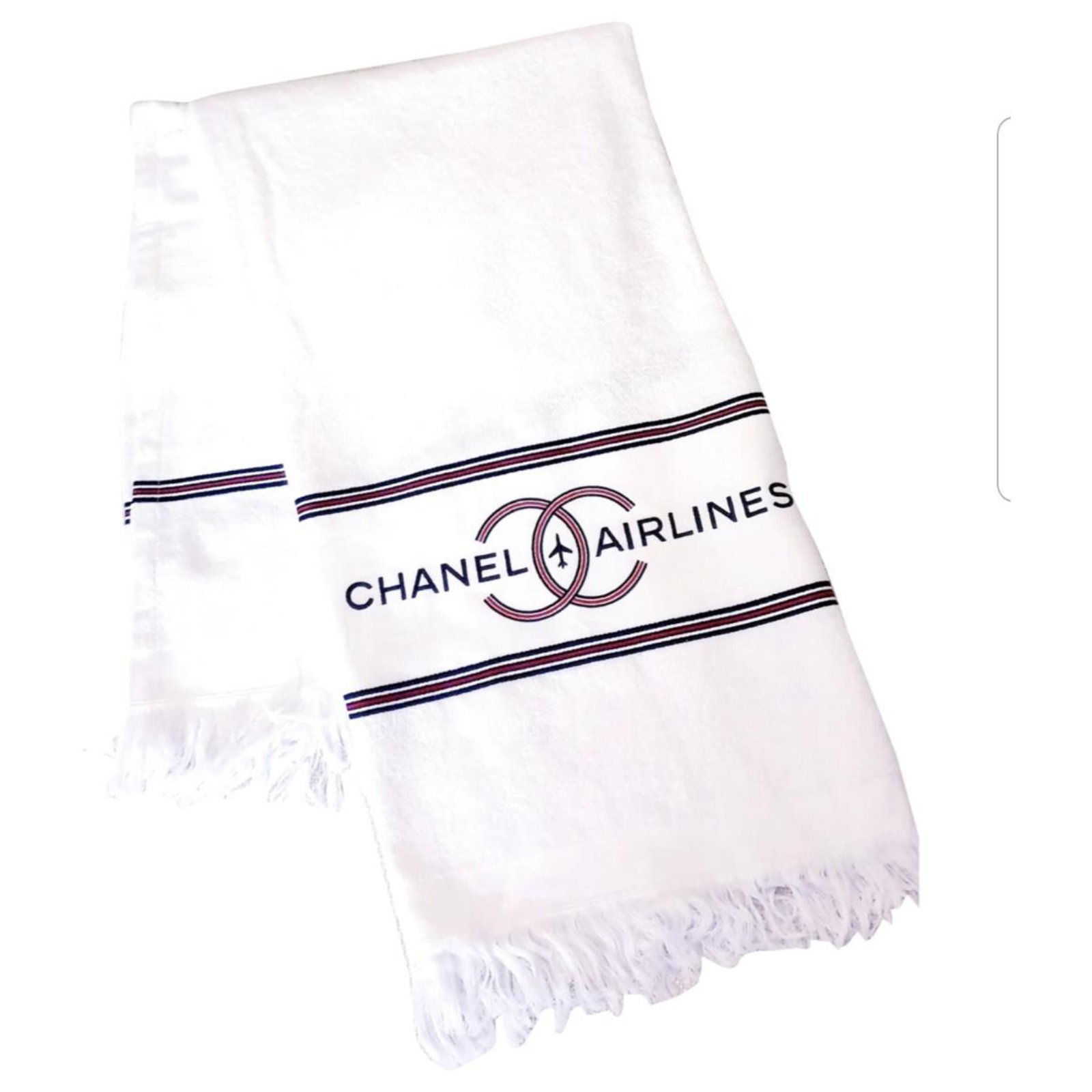 Handtuch XL Chanel neue limitierte Auflage Weiß Rot Marineblau Baumwolle  ref.153464 - Joli Closet