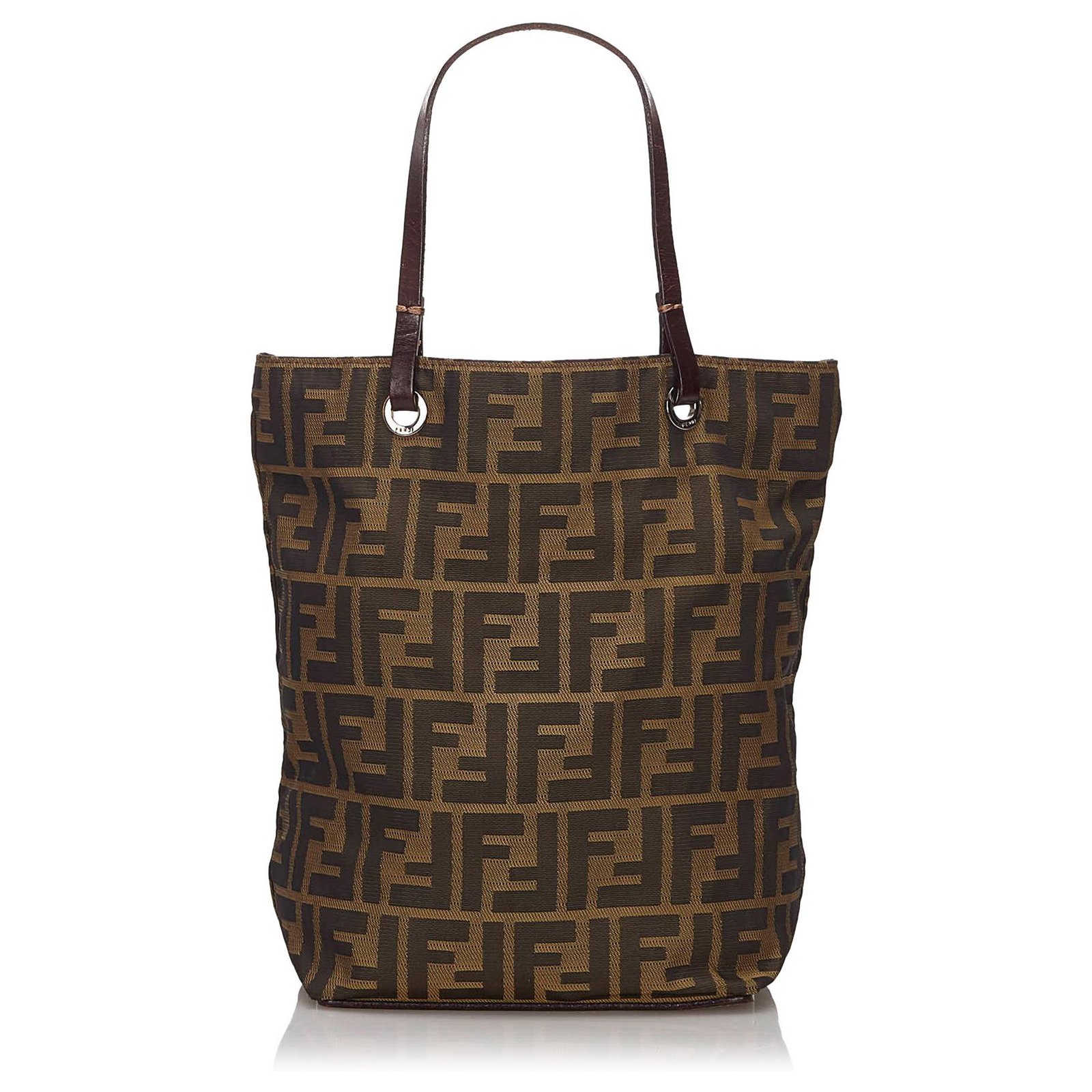 Fendi Brown Zucca Canvas Tote Bag Dark brown Leather Cloth Cloth