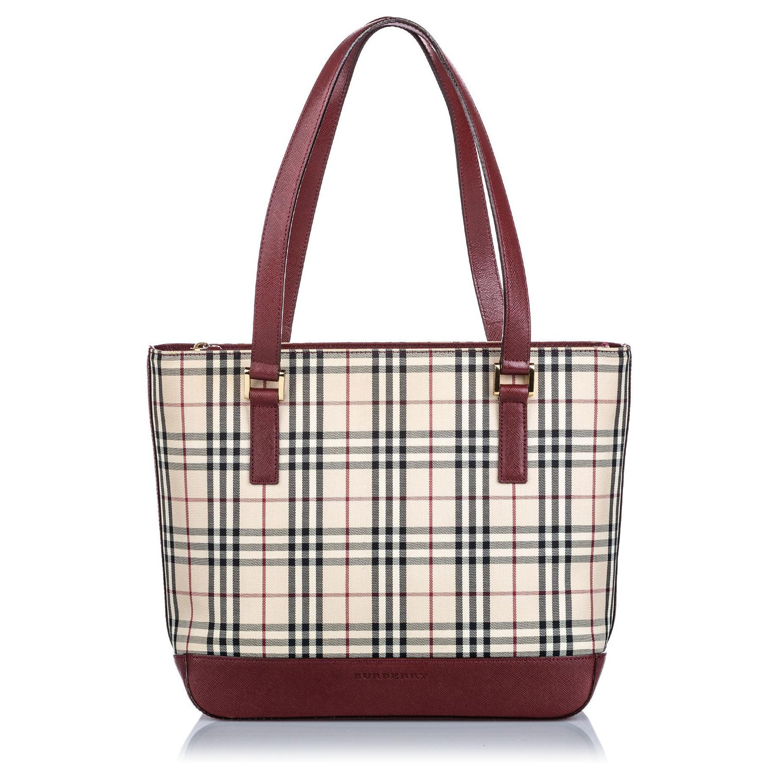 burberry check canvas and leather tote bag