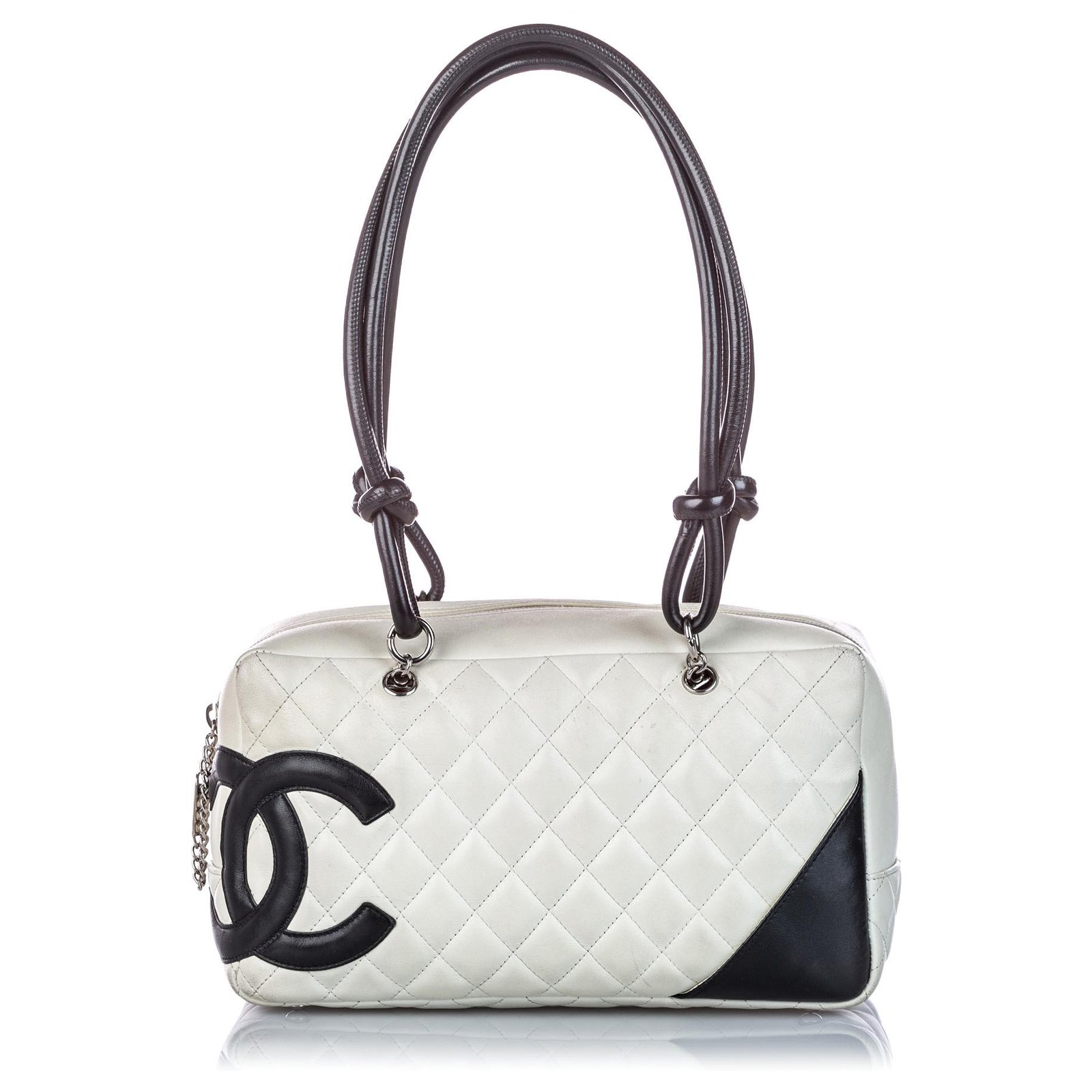 Chanel White Cambon Ligne Shoulder Bag Black Leather ref.154011